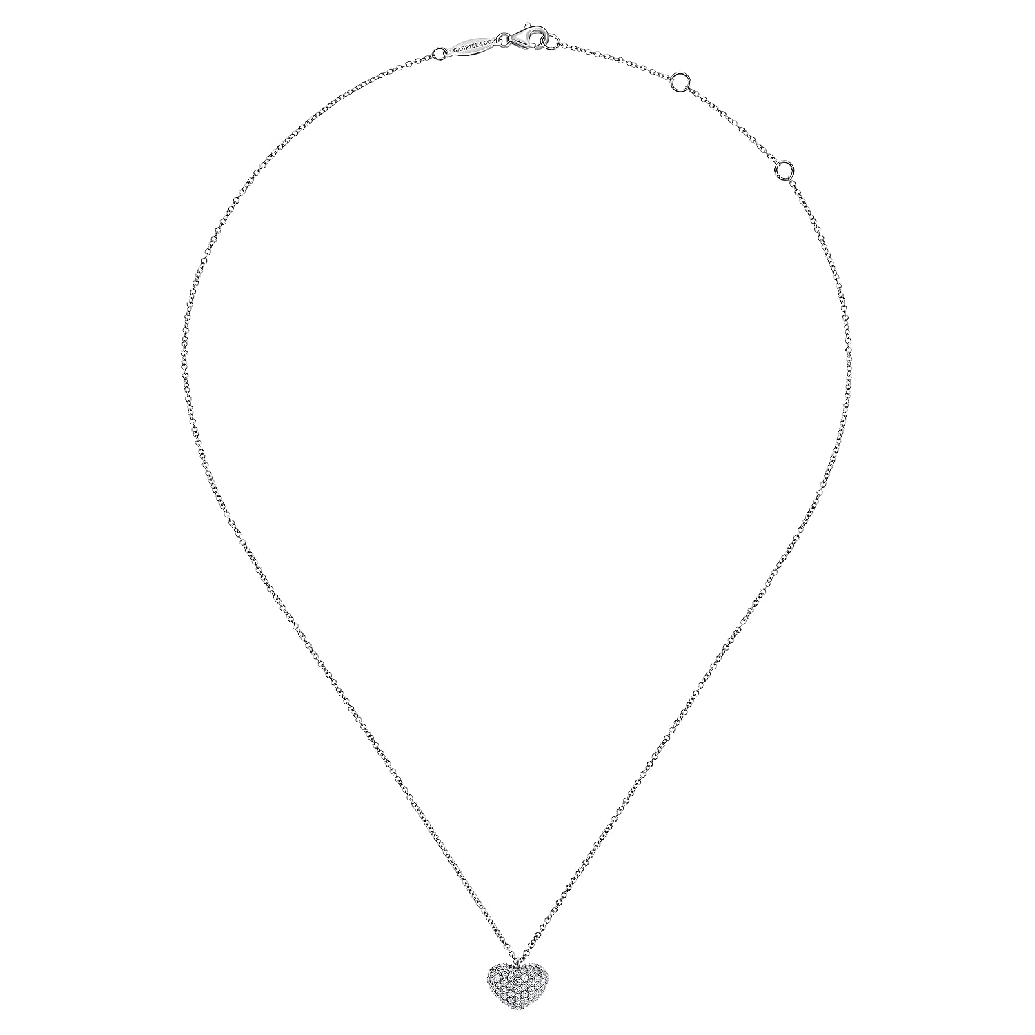 14K White Gold Pavé Diamond Encrusted Heart Necklace