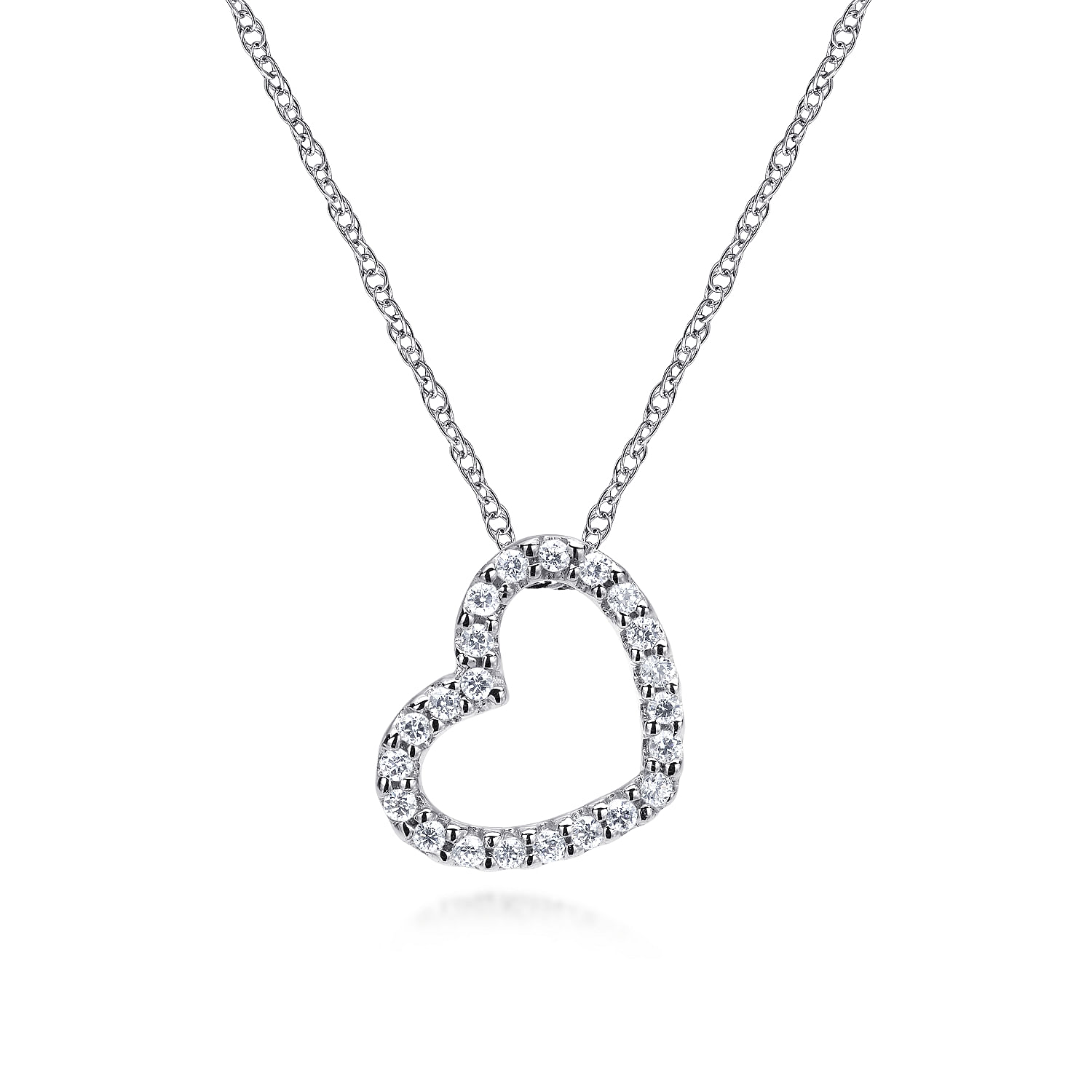 14K White Gold Pavé Diamond Open Heart Necklace