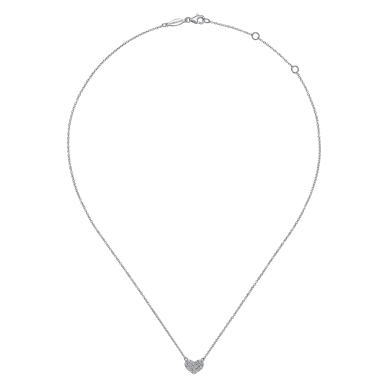 14K White Gold Pavé Diamond Pendant Heart Necklace