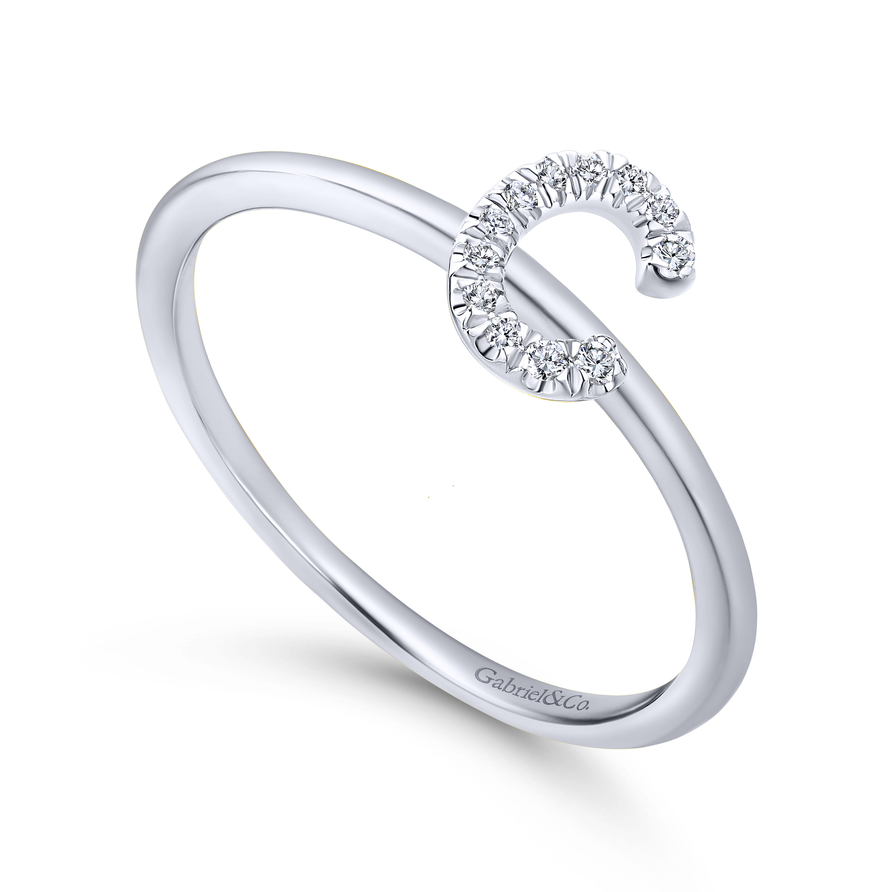 14K White Gold Pavé Diamond Uppercase C Initial Ring
