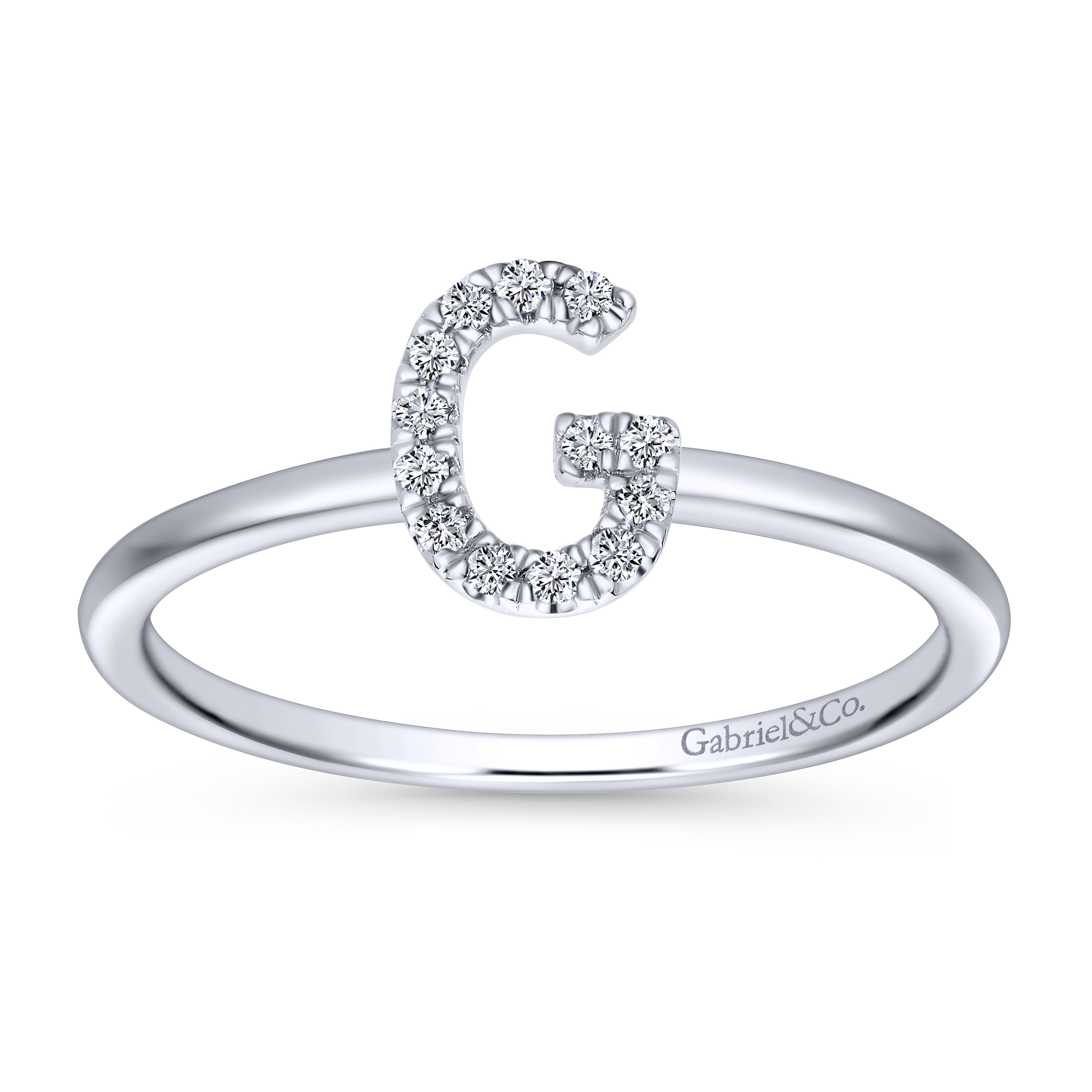 14K White Gold Pavé Diamond Uppercase G Initial Ring