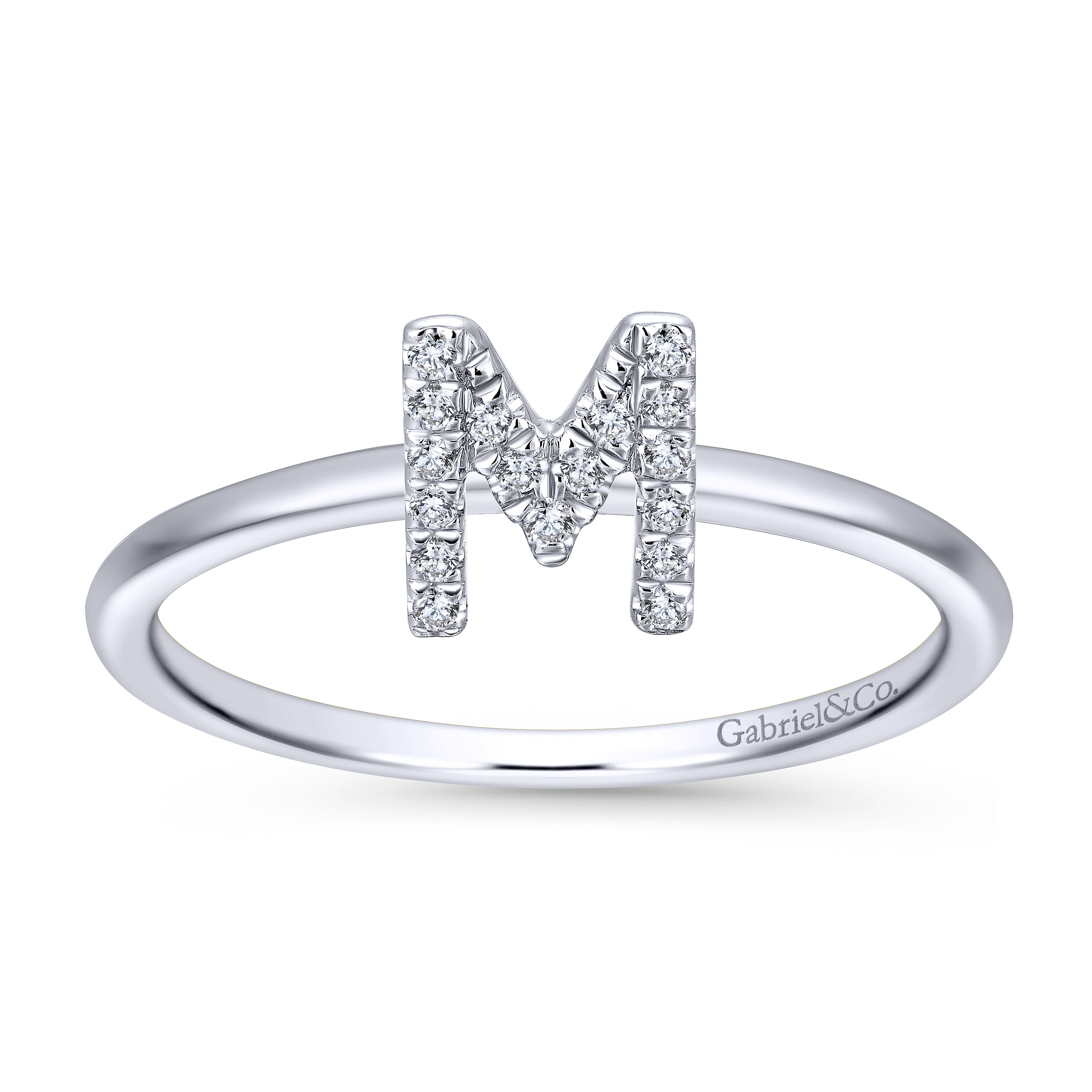 14K White Gold Pavé Diamond Uppercase M Initial Ring