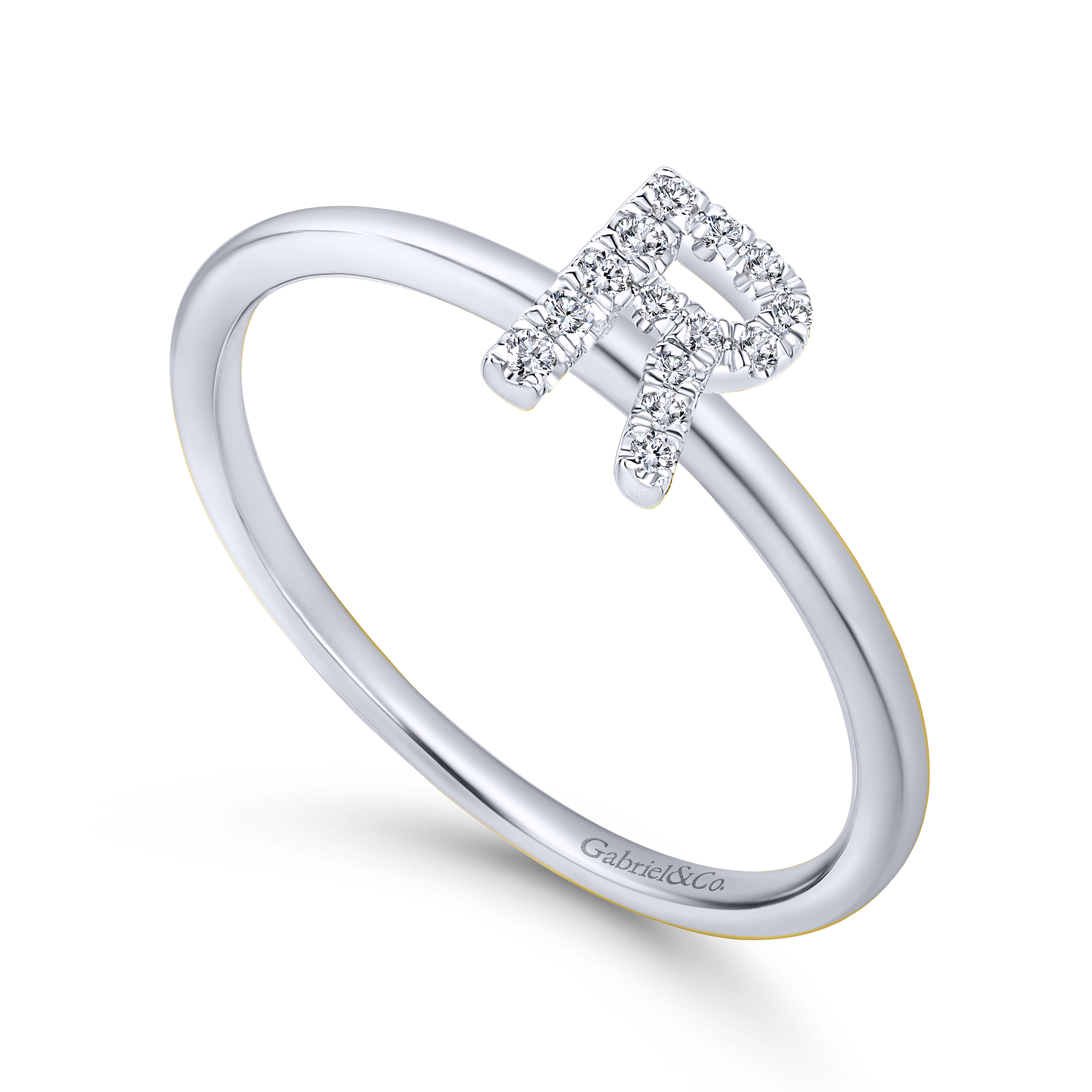 14K White Gold Pavé Diamond Uppercase R Initial Ring