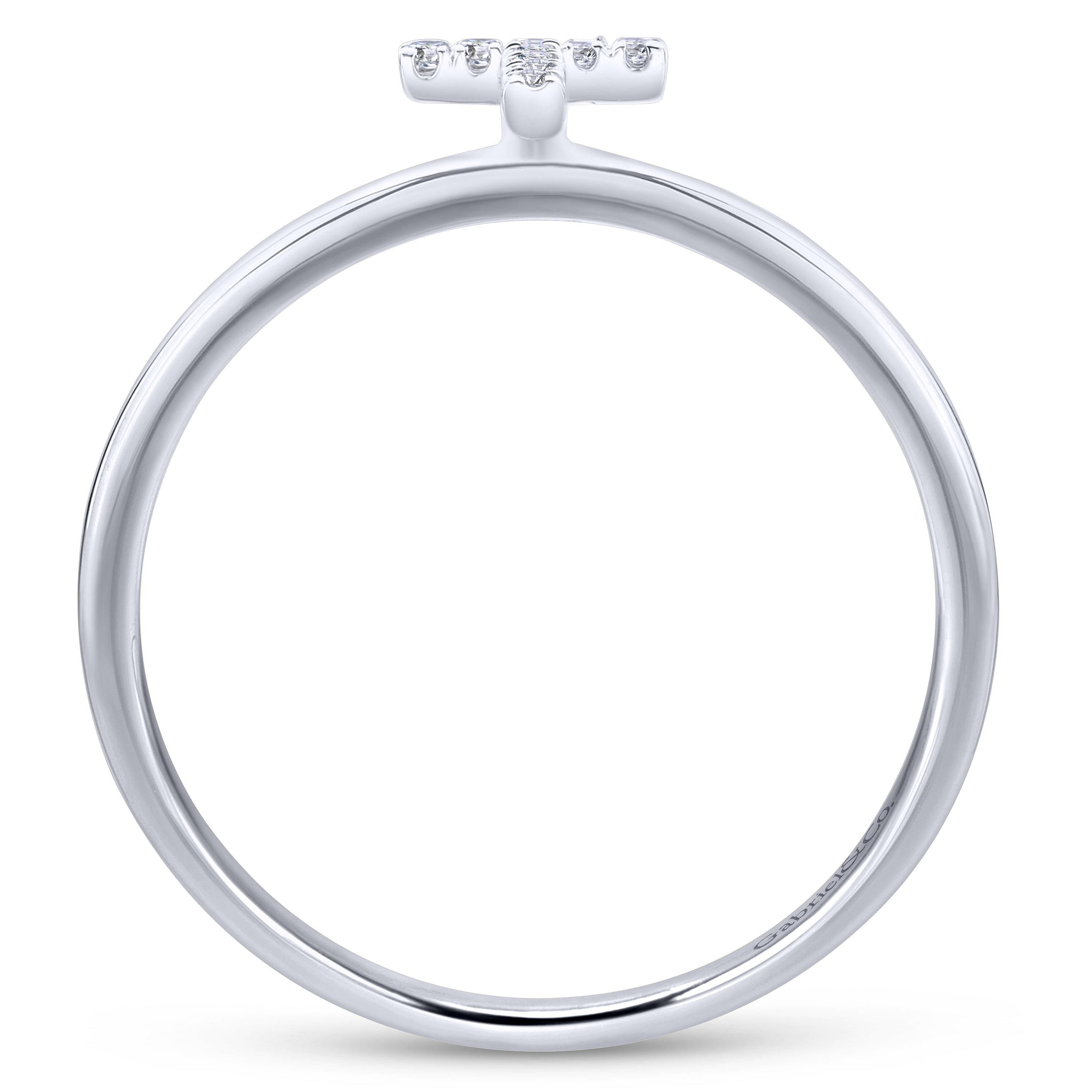 14K White Gold Pavé Diamond Uppercase T Initial Ring
