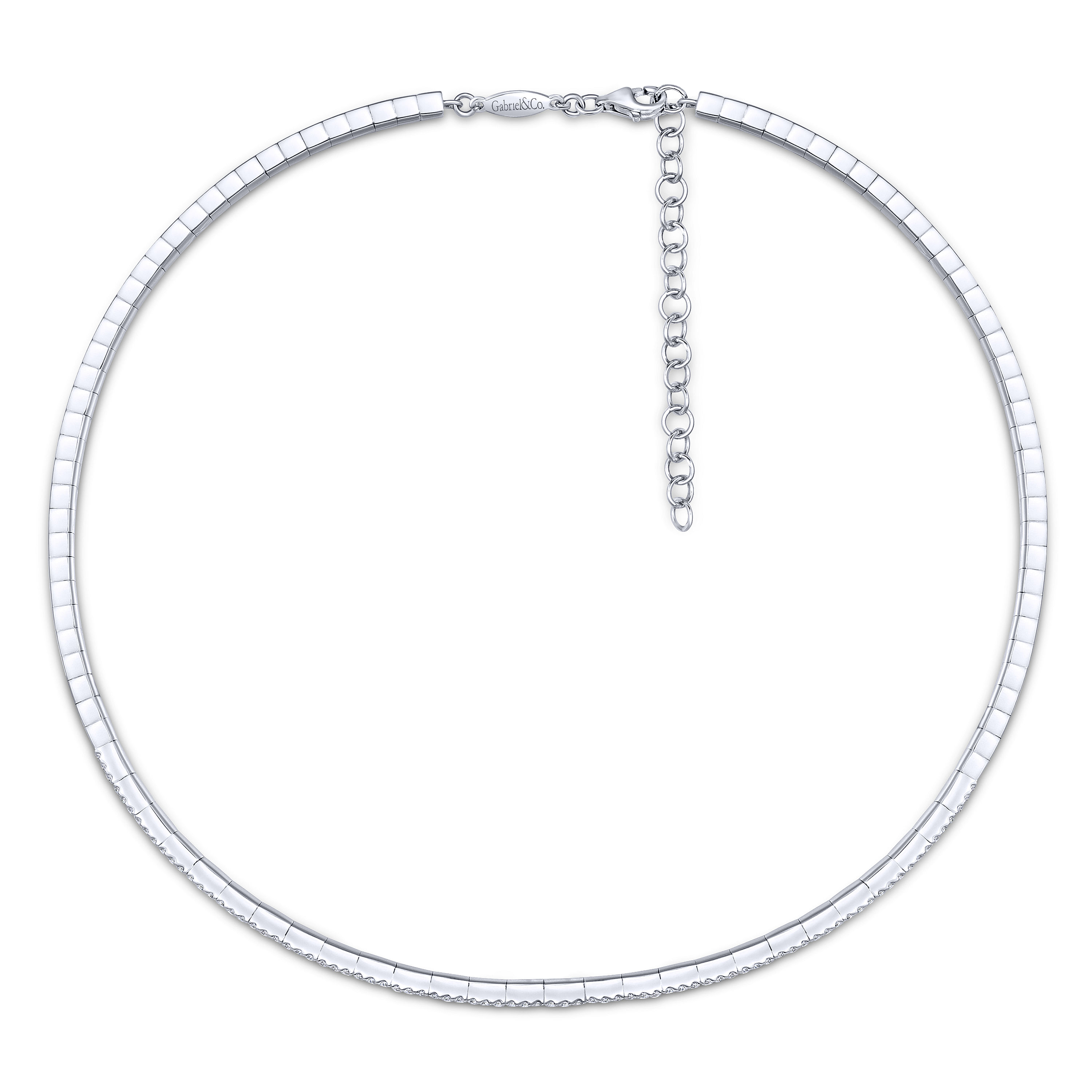 14K White Gold Pave Diamond Choker  Necklace