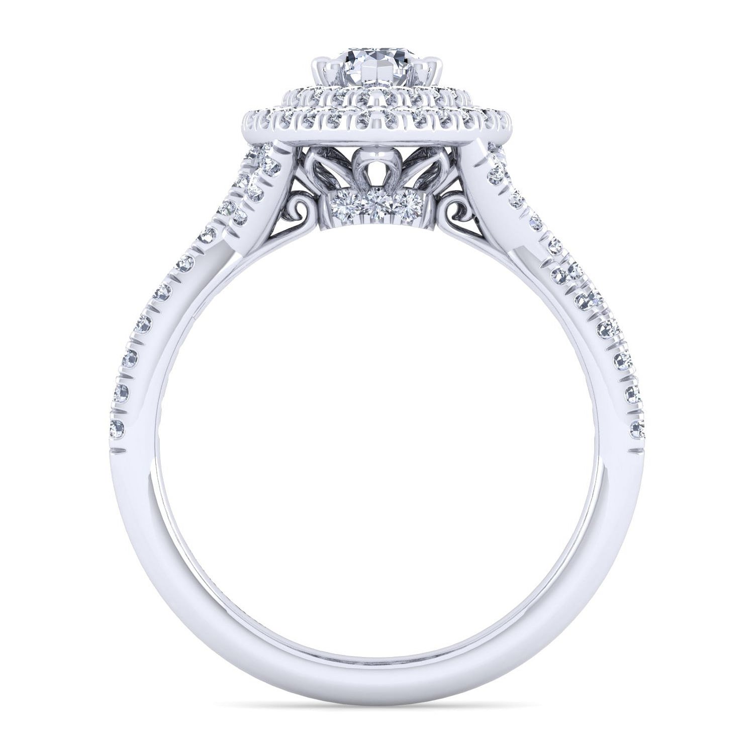 14K White Gold Pear Shape Double Halo Diamond Engagement Ring