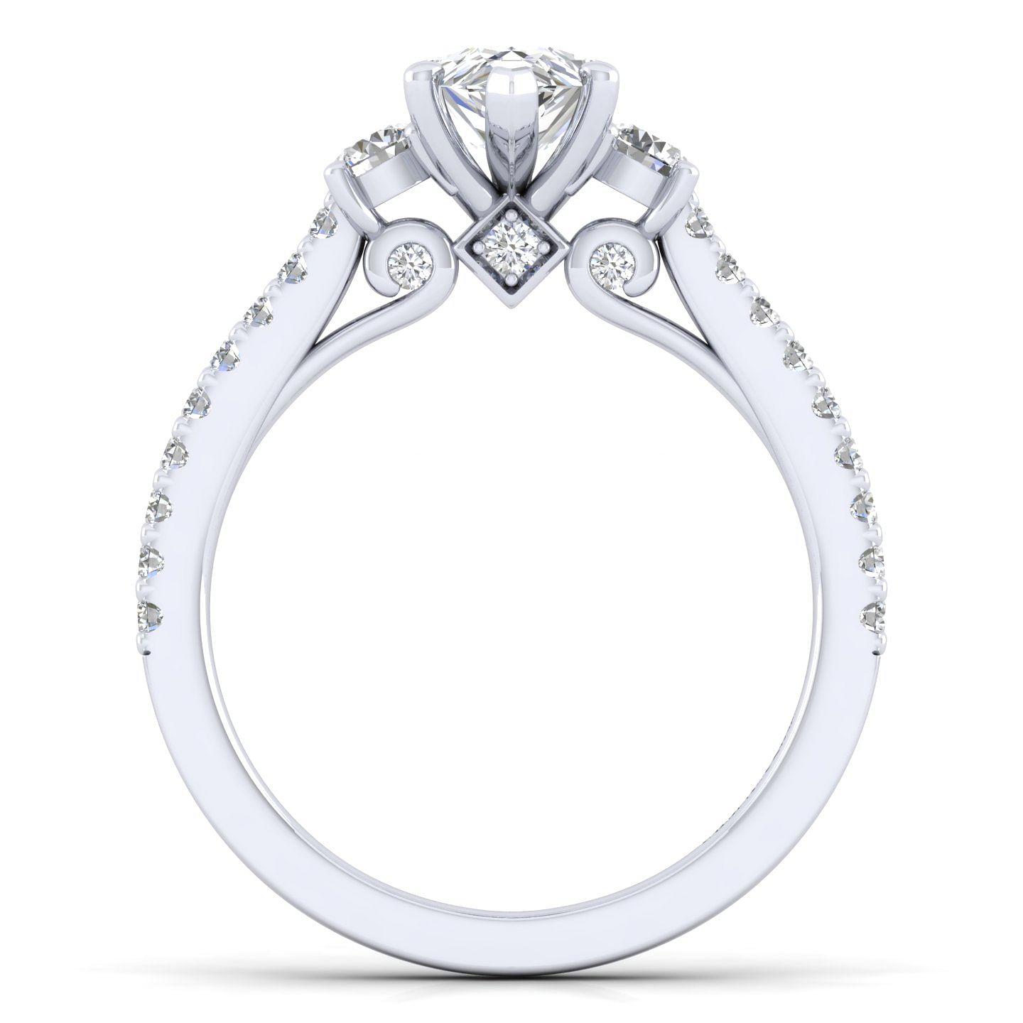 14K White Gold Pear Shape Three Stone Diamond Engagement Ring