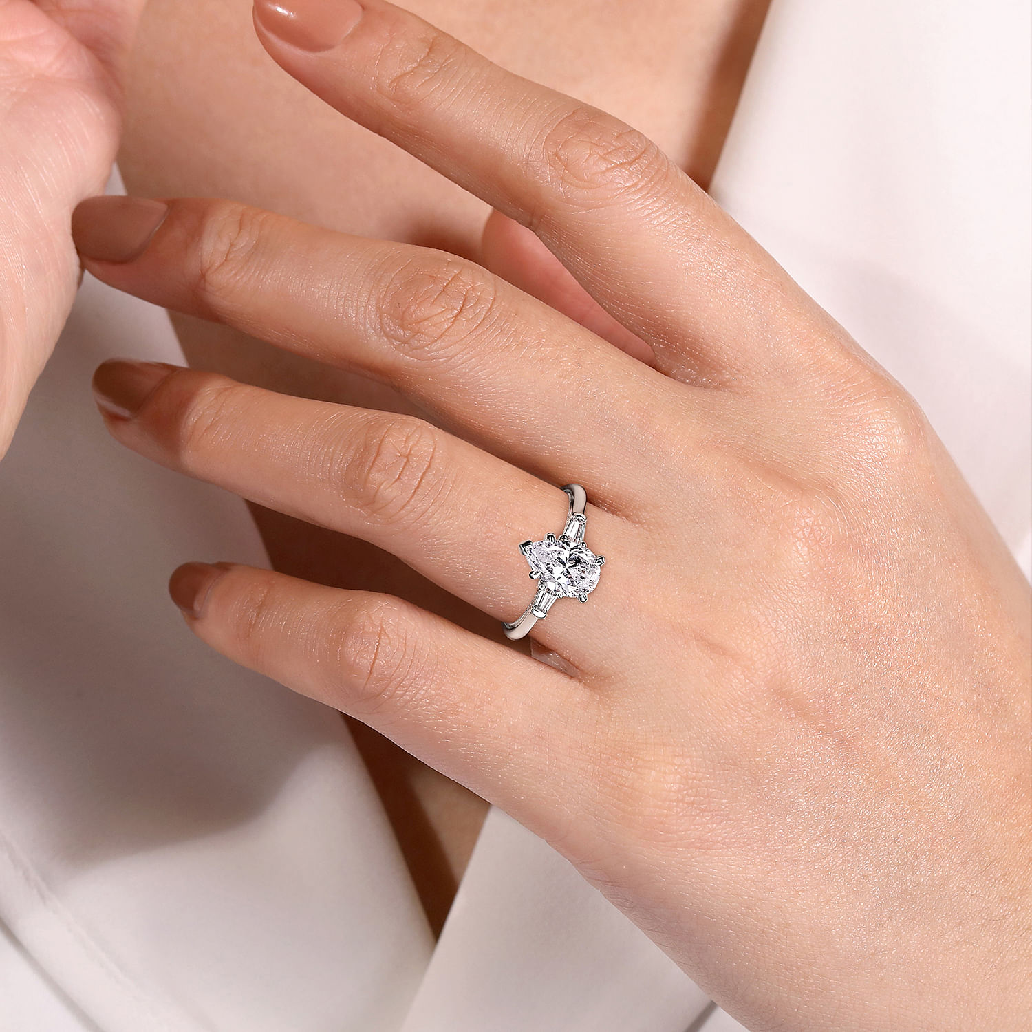 14K White Gold Pear Shape Three Stone Diamond Engagement Ring