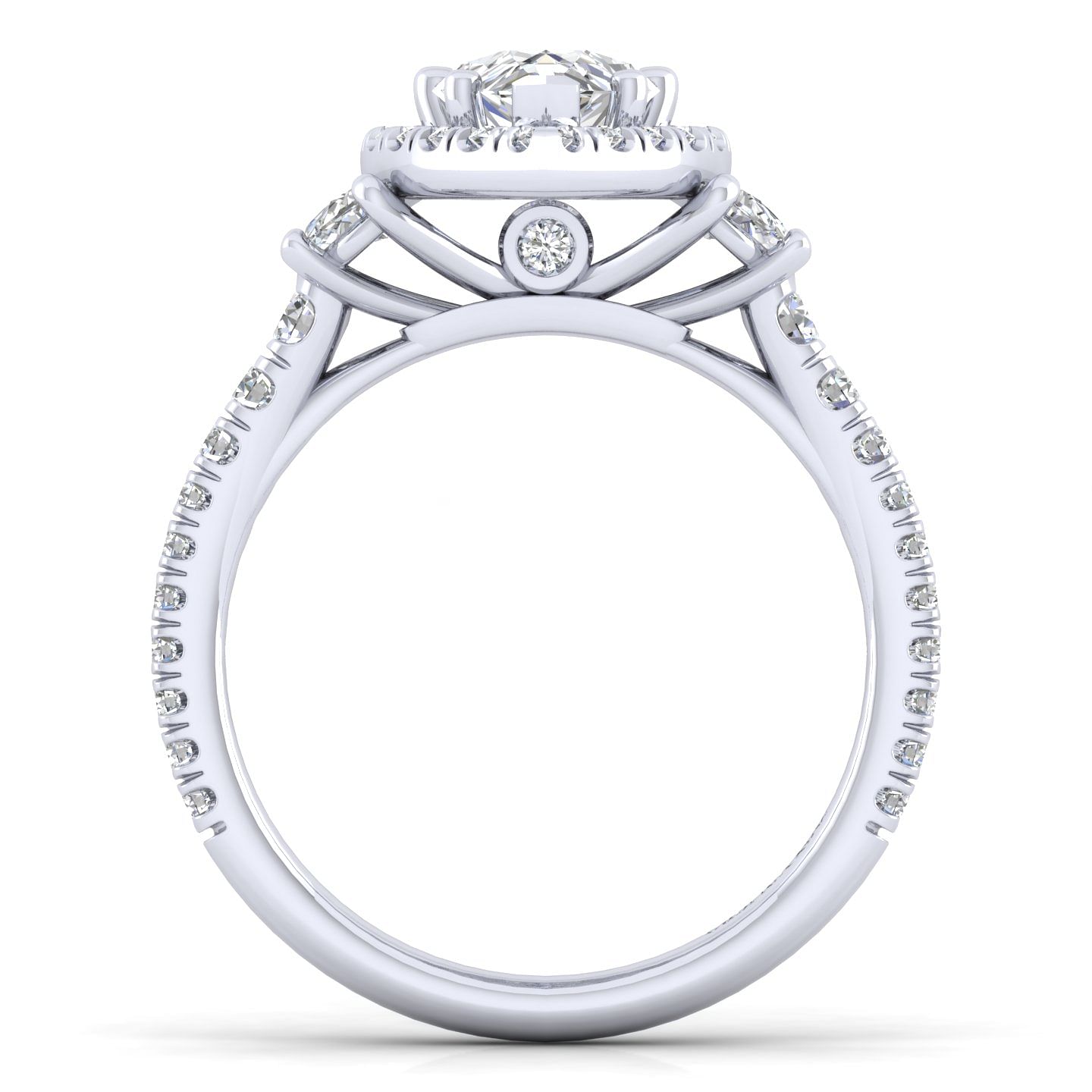 14K White Gold Pear Shape Three Stone Halo Diamond Engagement Ring