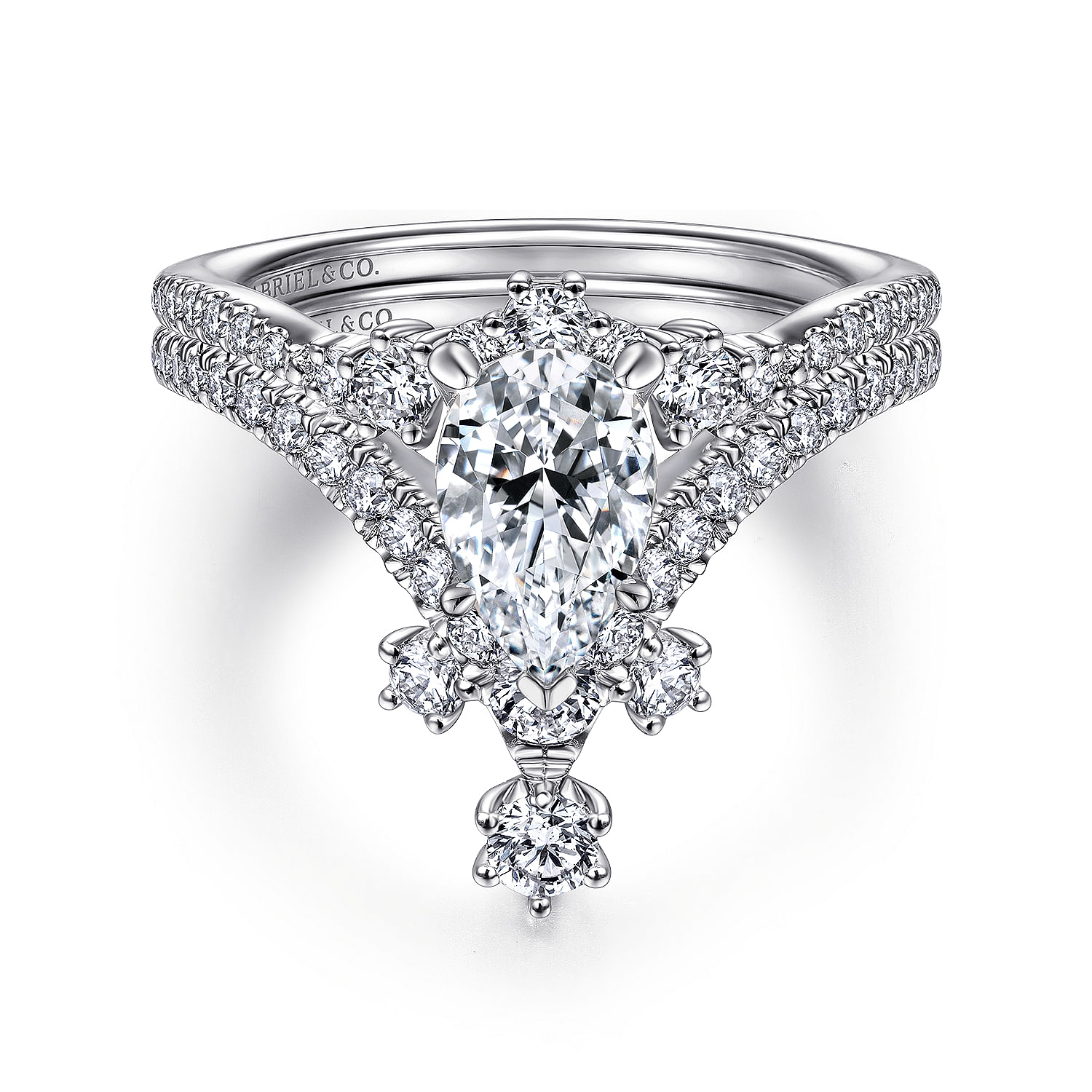 14K White Gold Pear Shape V Shape Diamond Engagement Ring