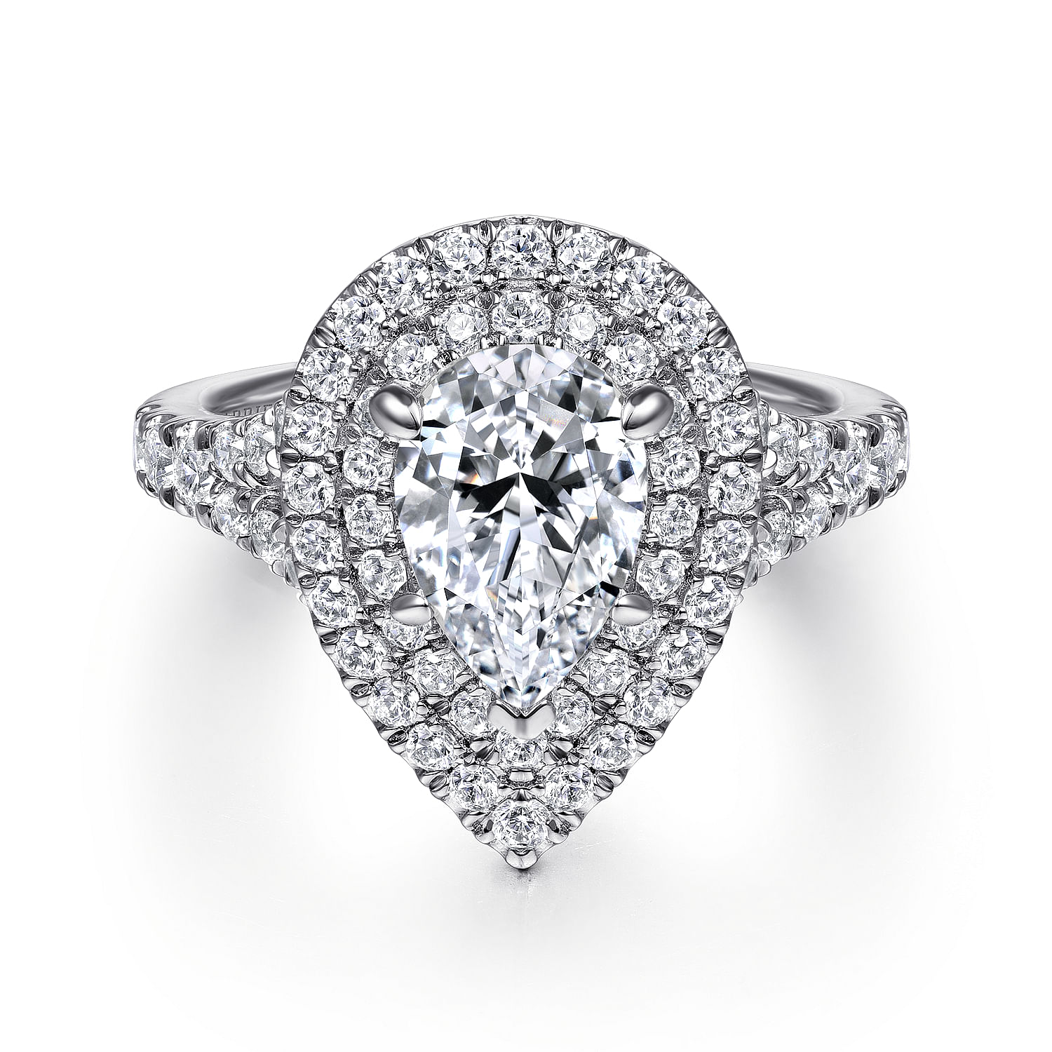 14K White Gold Pear Shaped Double Halo Diamond Engagement Ring