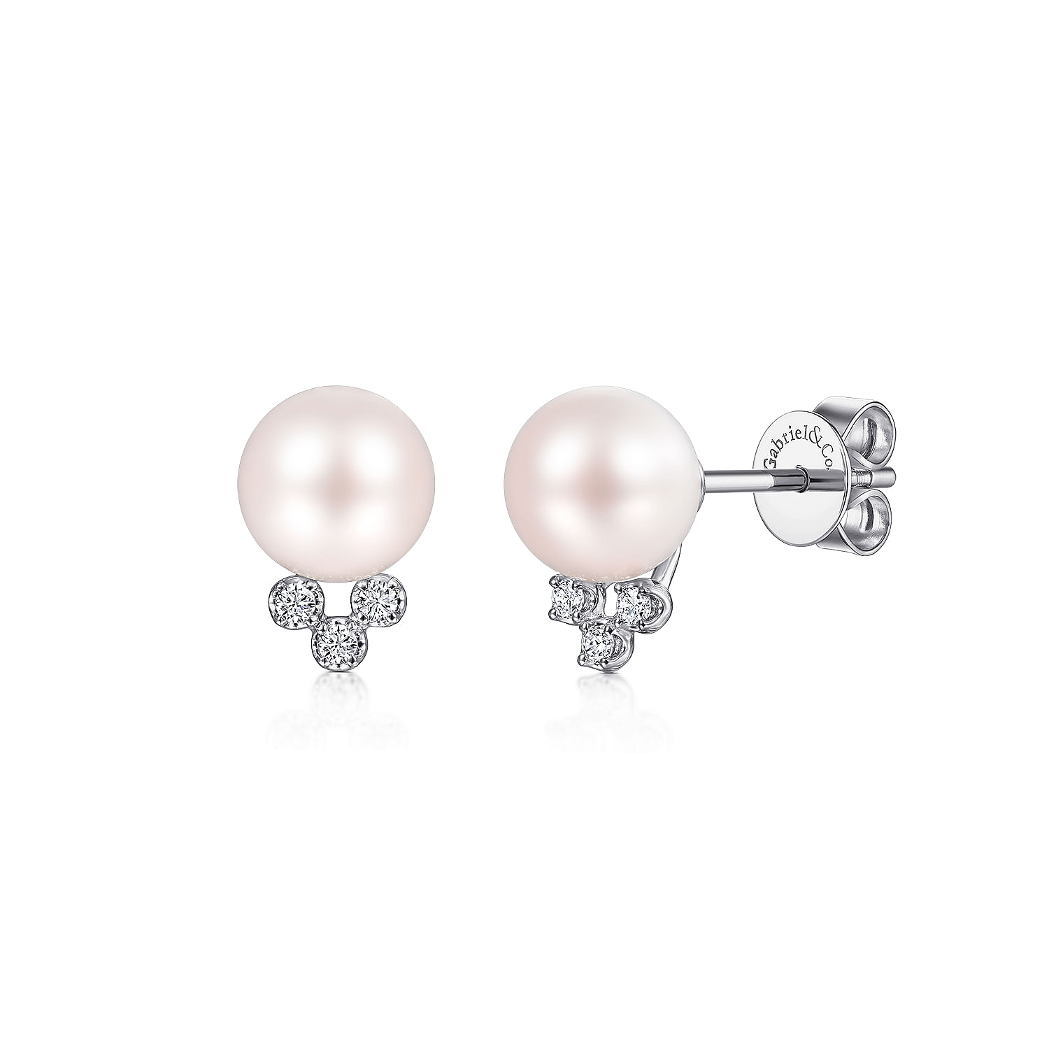 14K White Gold Pearl Post Earrings With Diamond Accents