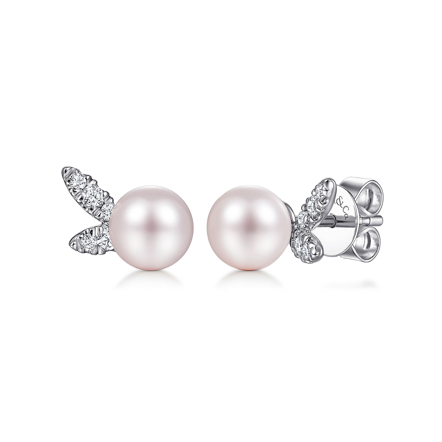 14K White Gold Pearl with Diamond Accents Stud Earrings