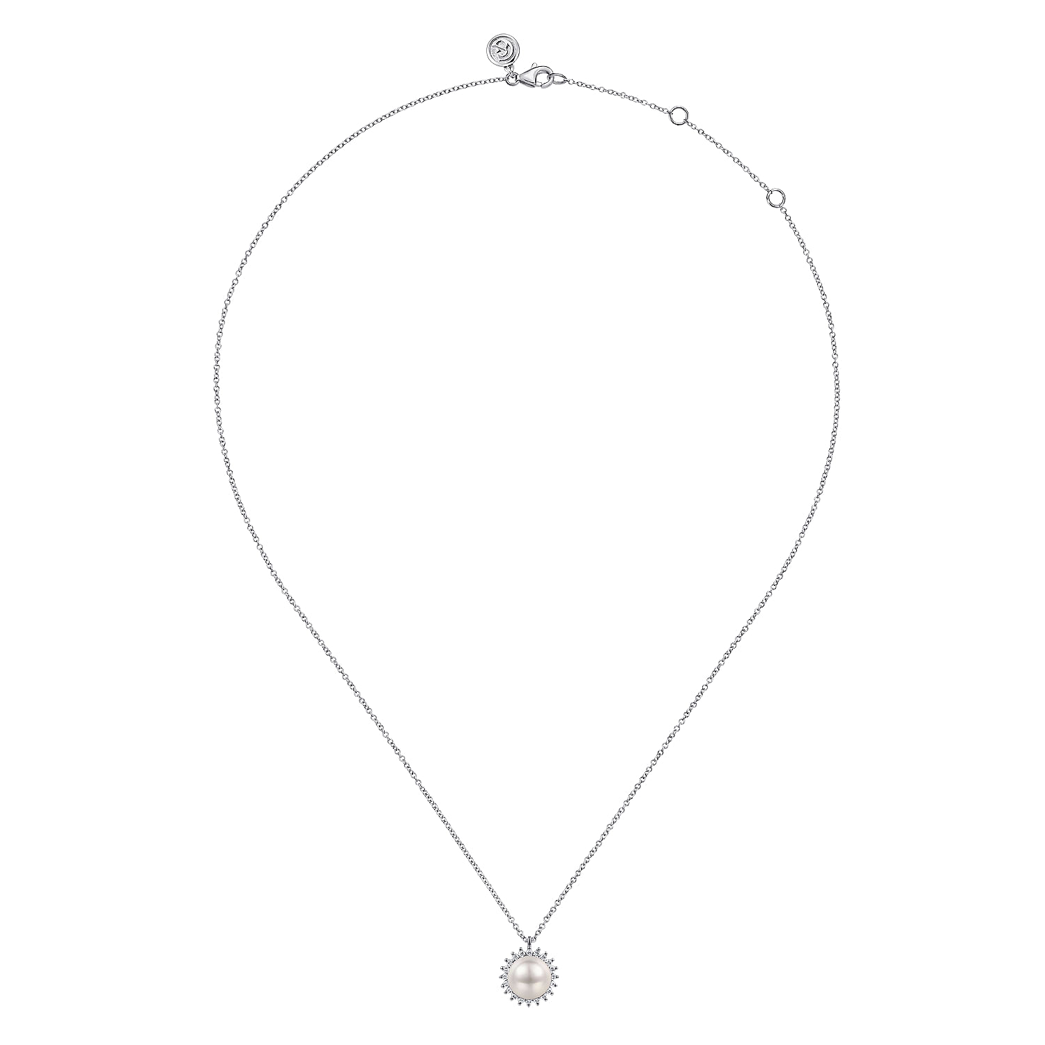 14K White Gold Pearl with Diamond Halo Pendant Necklace