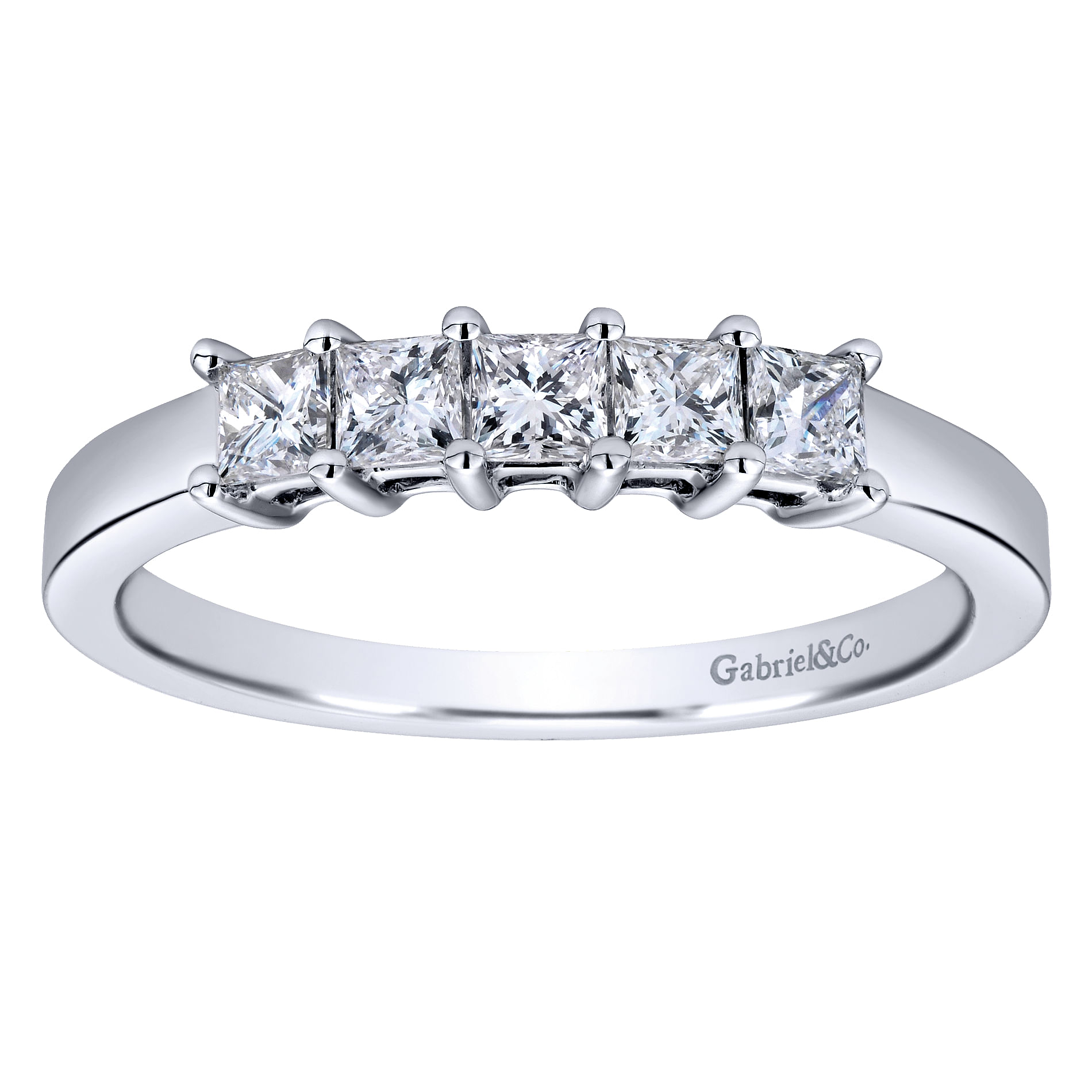 14K White Gold Princess Cut 5 Stone Prong Set Diamond Wedding Band