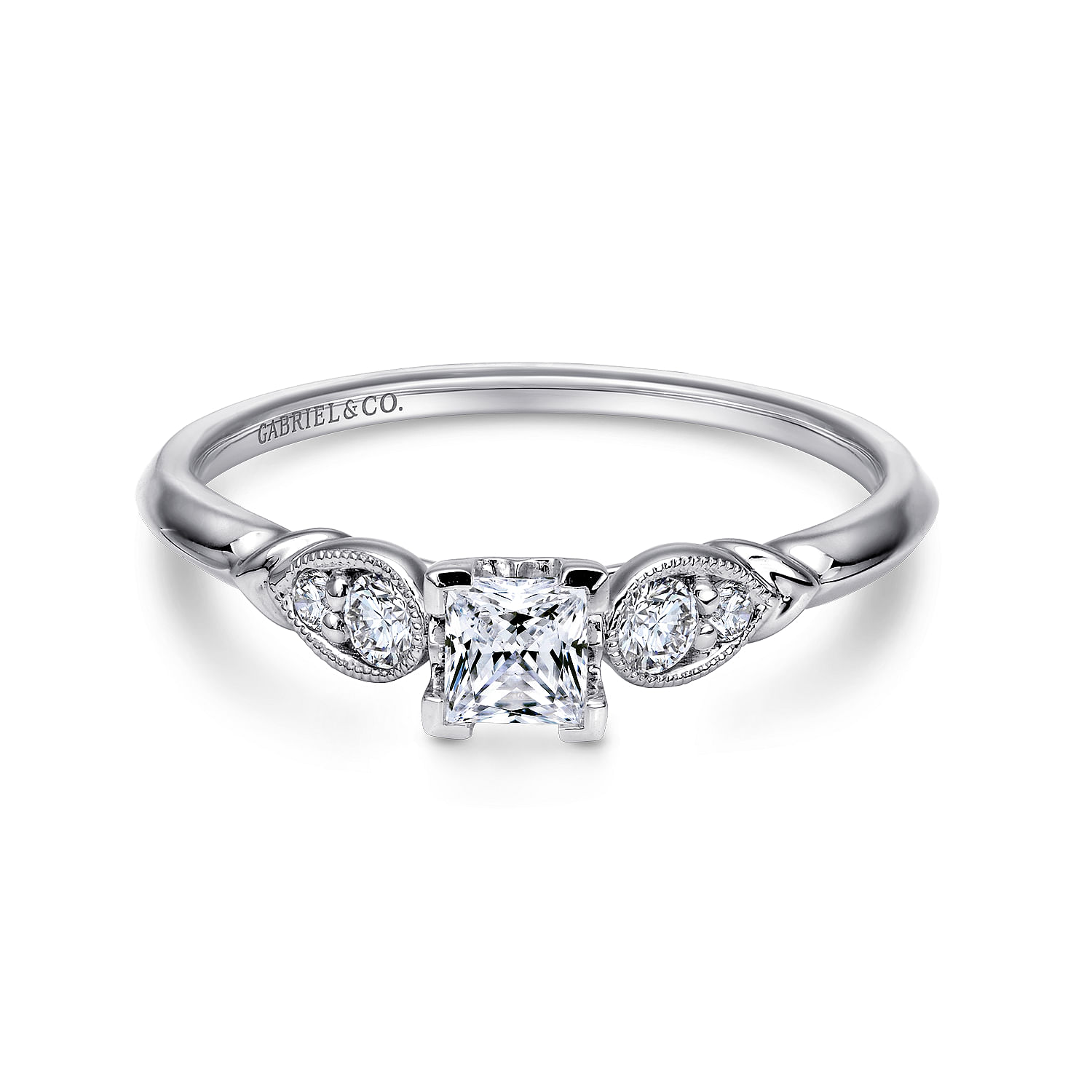 14K White Gold Princess Cut Complete Diamond Engagement Ring