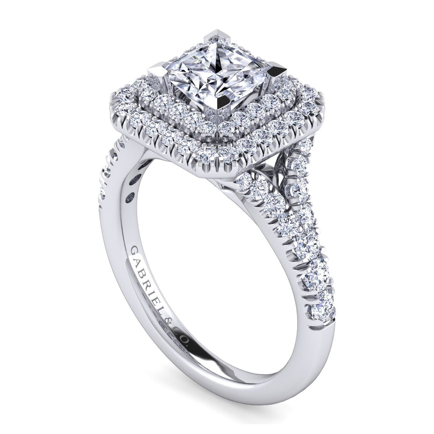 14K White Gold Princess Cut Double Halo Diamond Engagement Ring