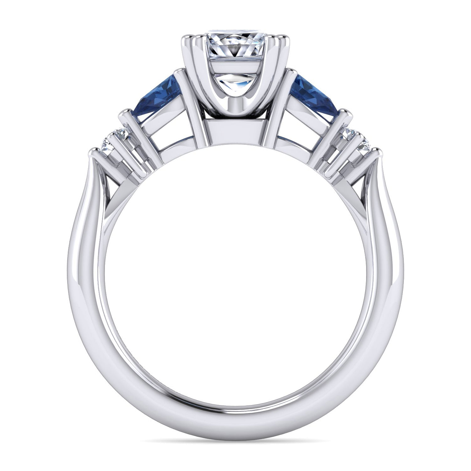 14K White Gold Princess Cut Five Stone Sapphire and Diamond Engagement Ring