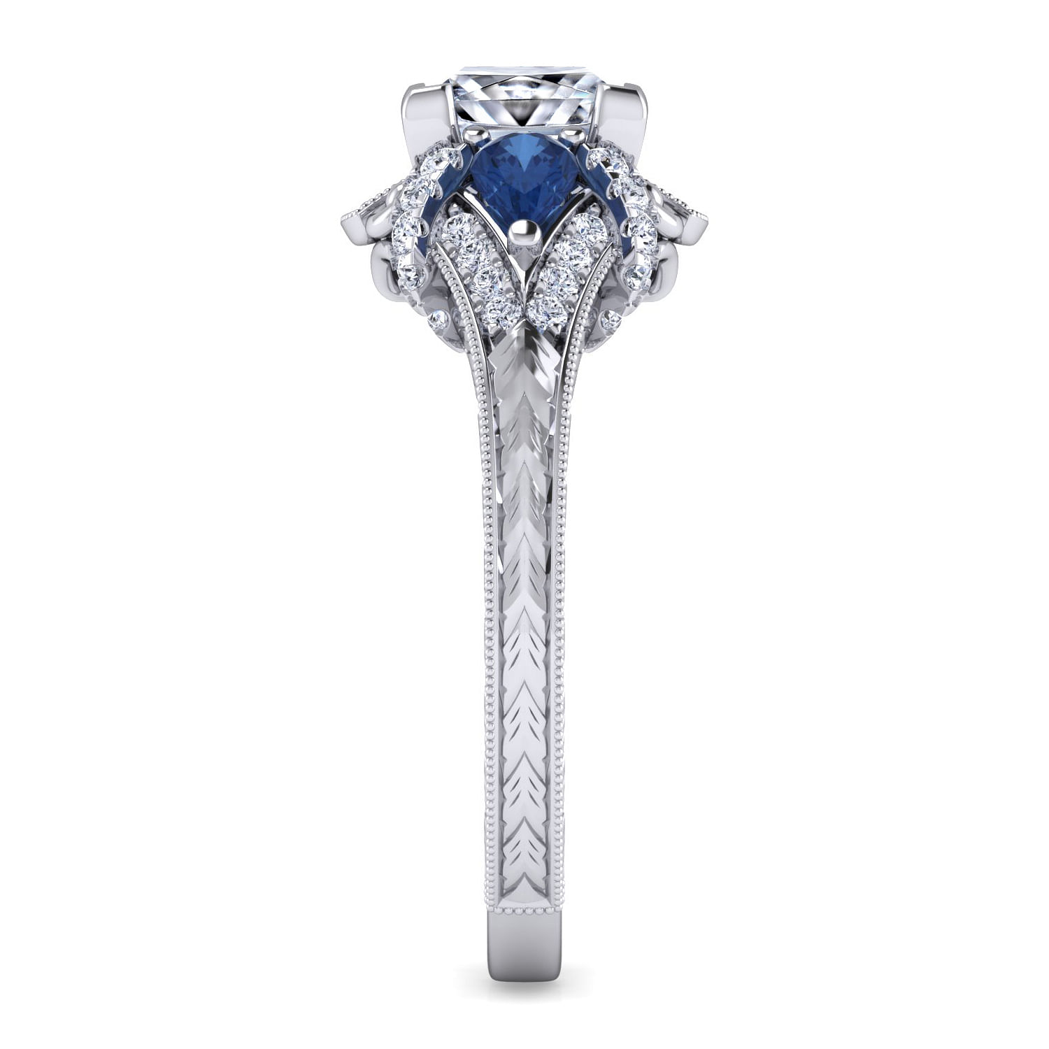 14K White Gold Princess Cut Sapphire and Diamond Engagement Ring