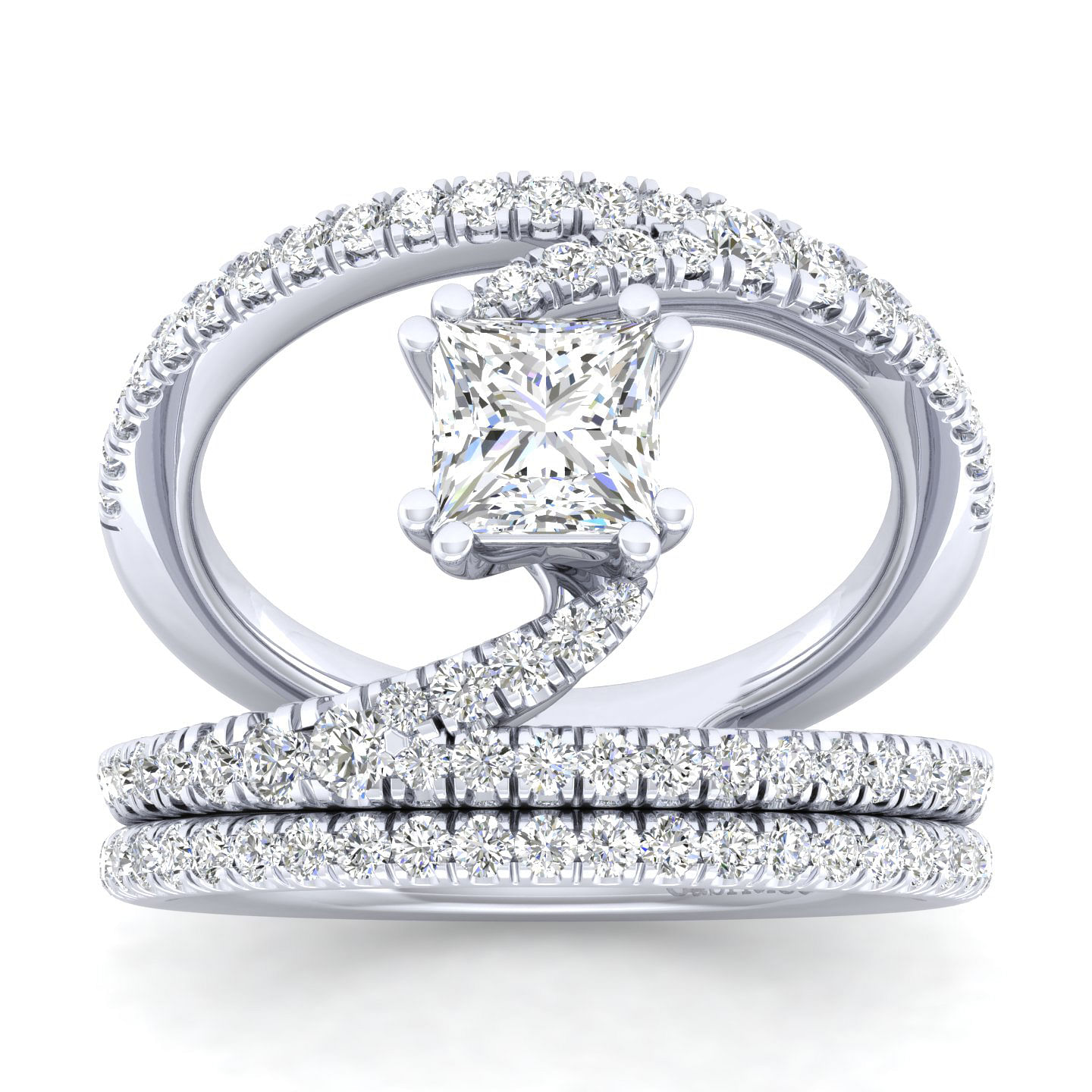 14K White Gold Princess Cut Split Shank Diamond Engagement Ring
