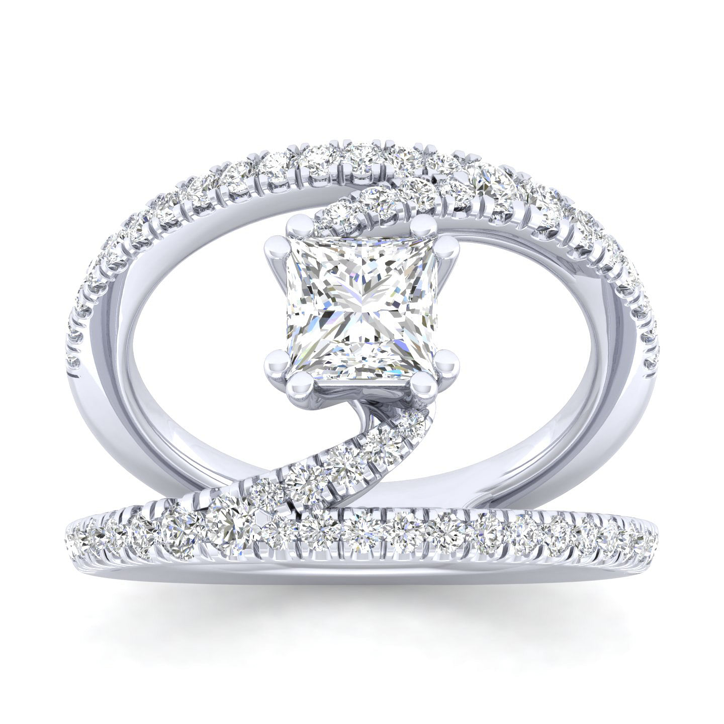 14K White Gold Princess Cut Split Shank Diamond Engagement Ring