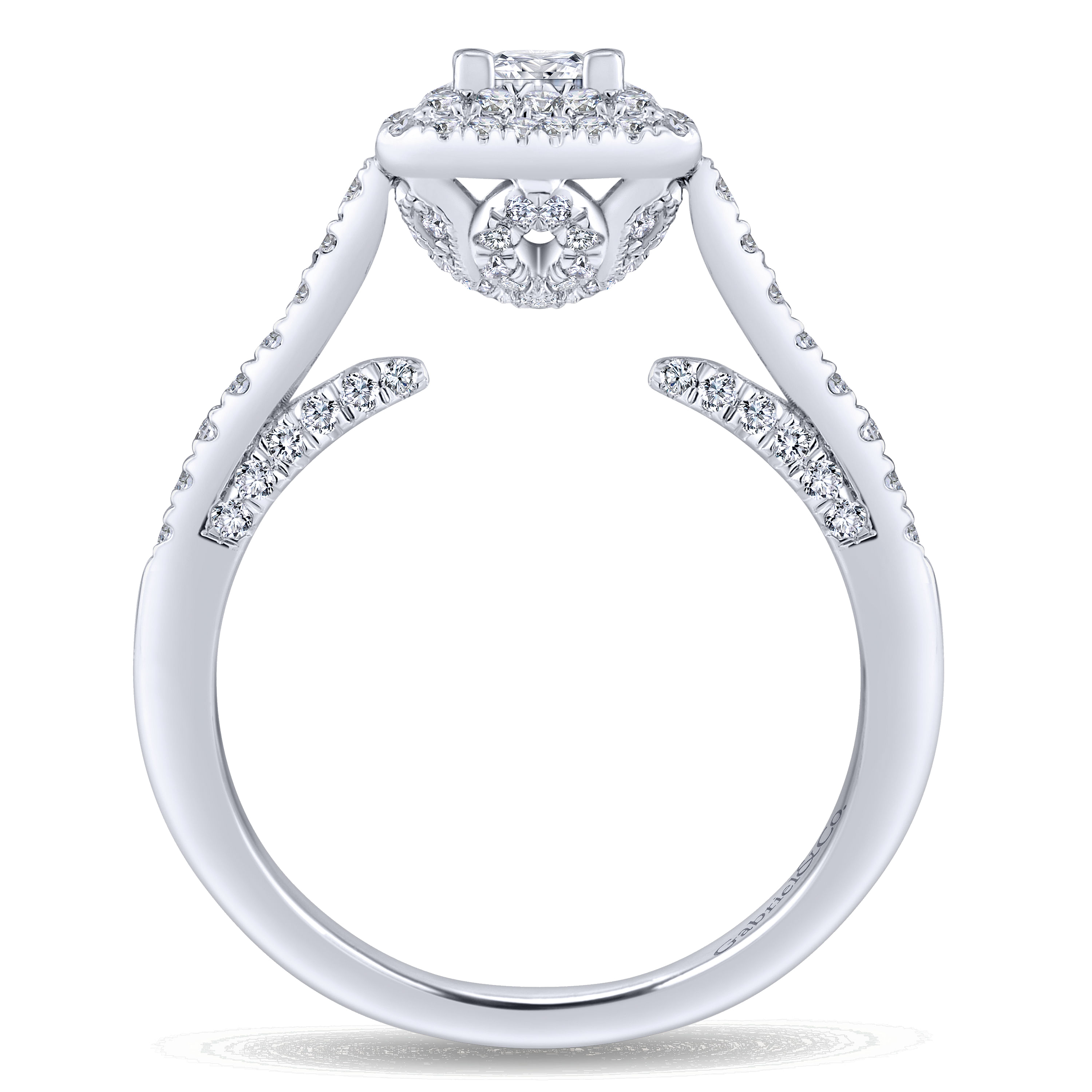 14K White Gold Princess Double Halo Complete Diamond Engagement Ring
