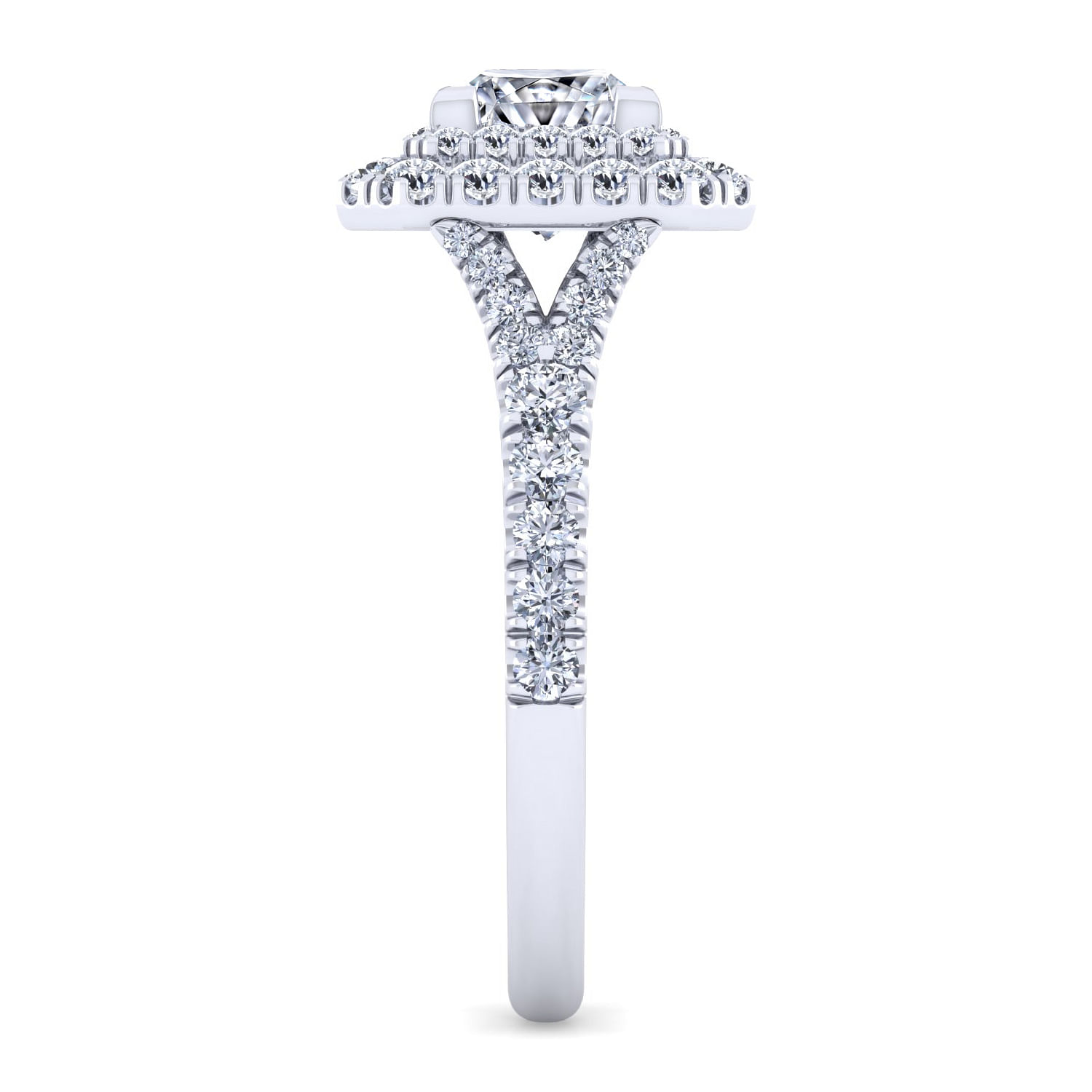 14K White Gold Princess Double Halo Diamond Engagement Ring
