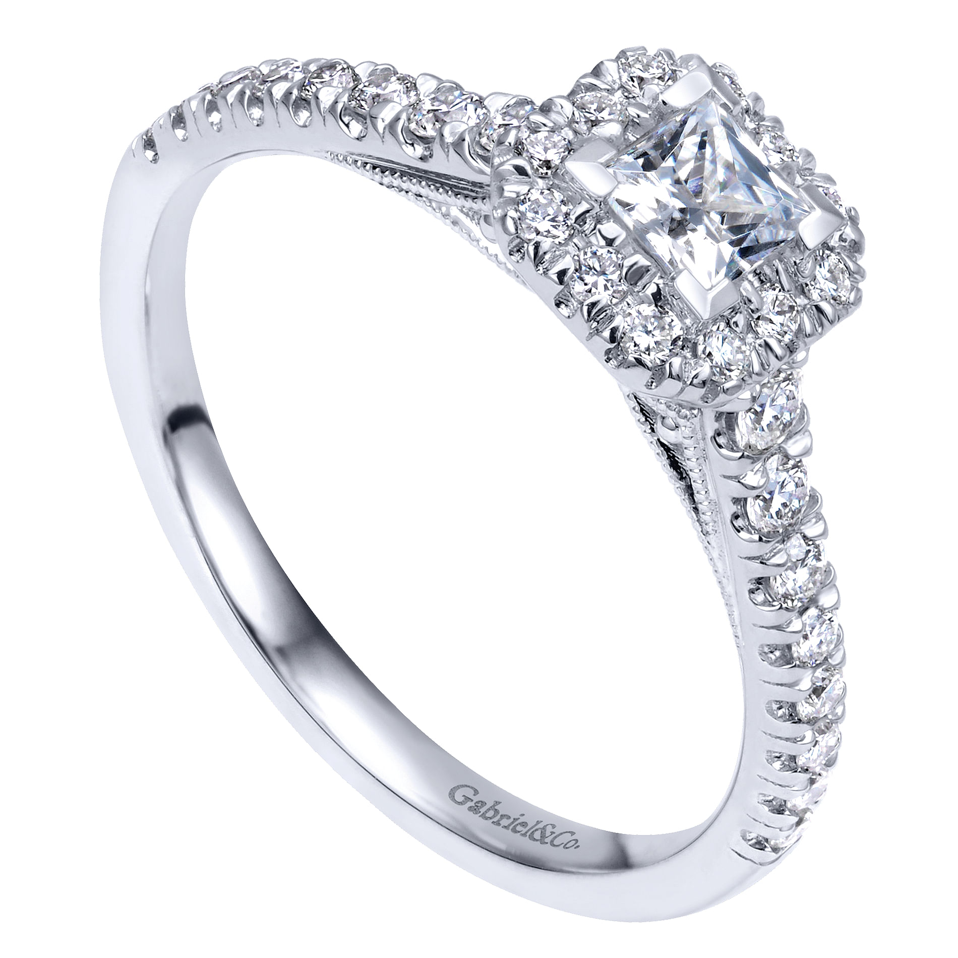 14K White Gold Princess Halo Complete Diamond Engagement Ring