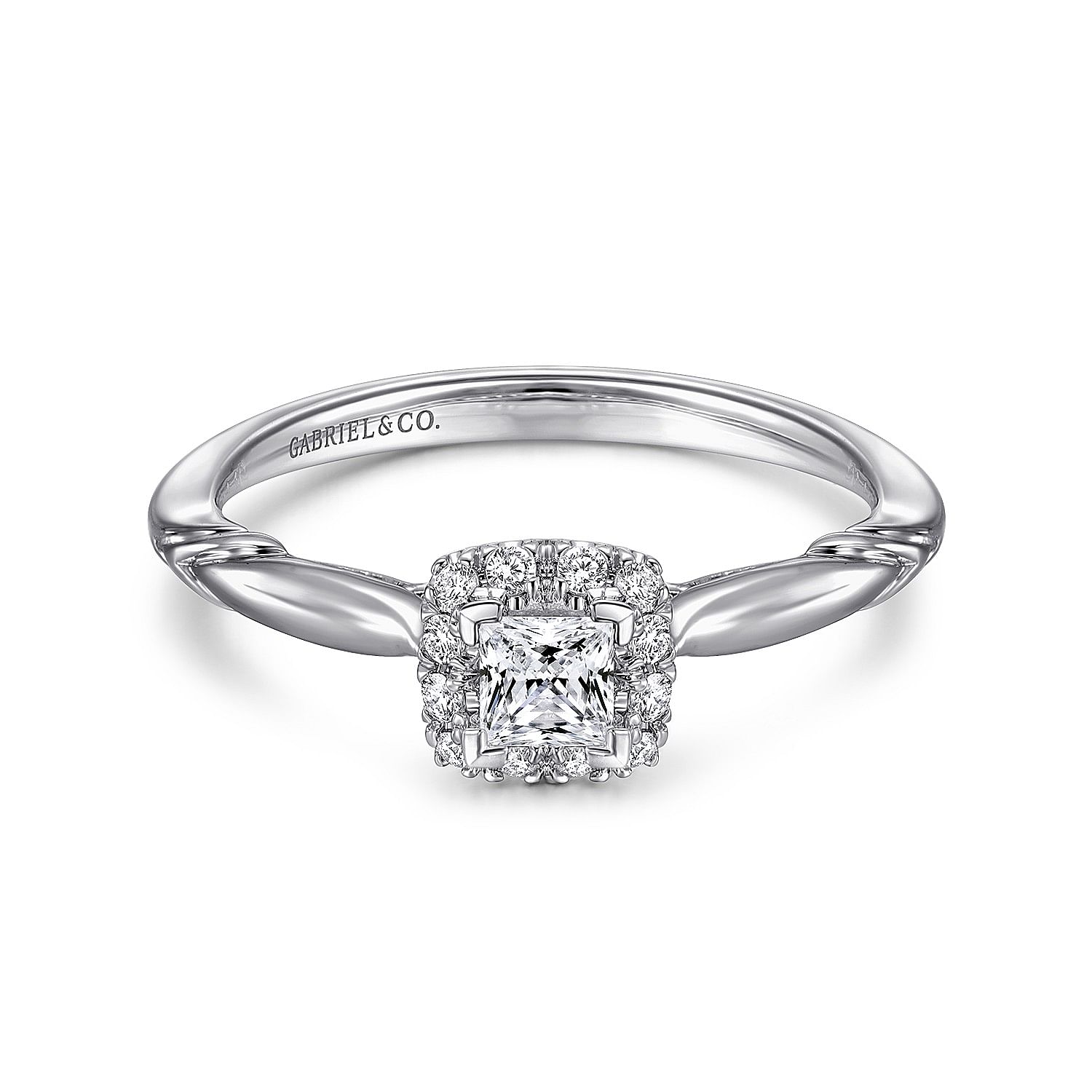 14K White Gold Princess Halo Complete Diamond Engagement Ring