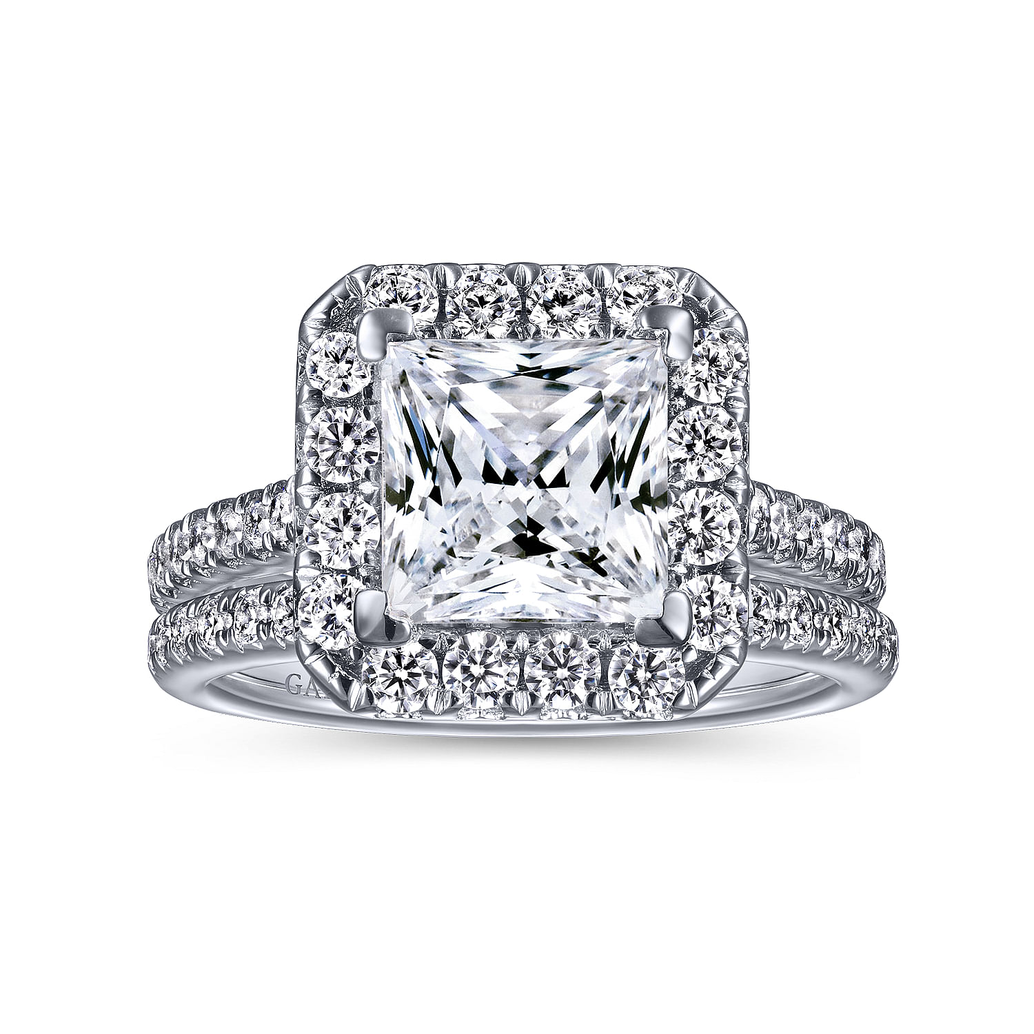 14K White Gold Princess Halo Diamond Engagement Ring