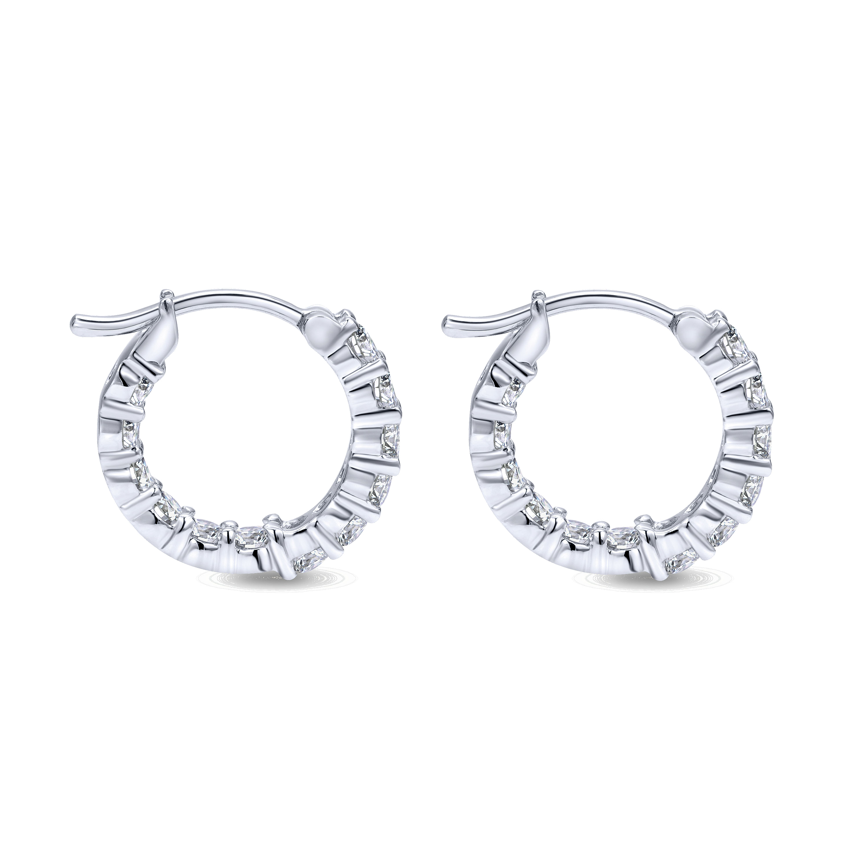 14K White Gold Prong Set  10mm Round Classic Diamond Hoop Earrings