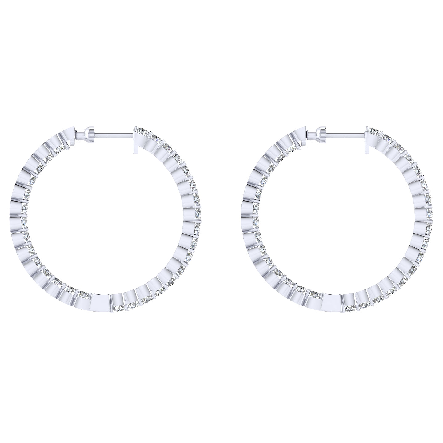 14K White Gold Prong Set 25mm Round Inside Out Diamond Hoop Earrings