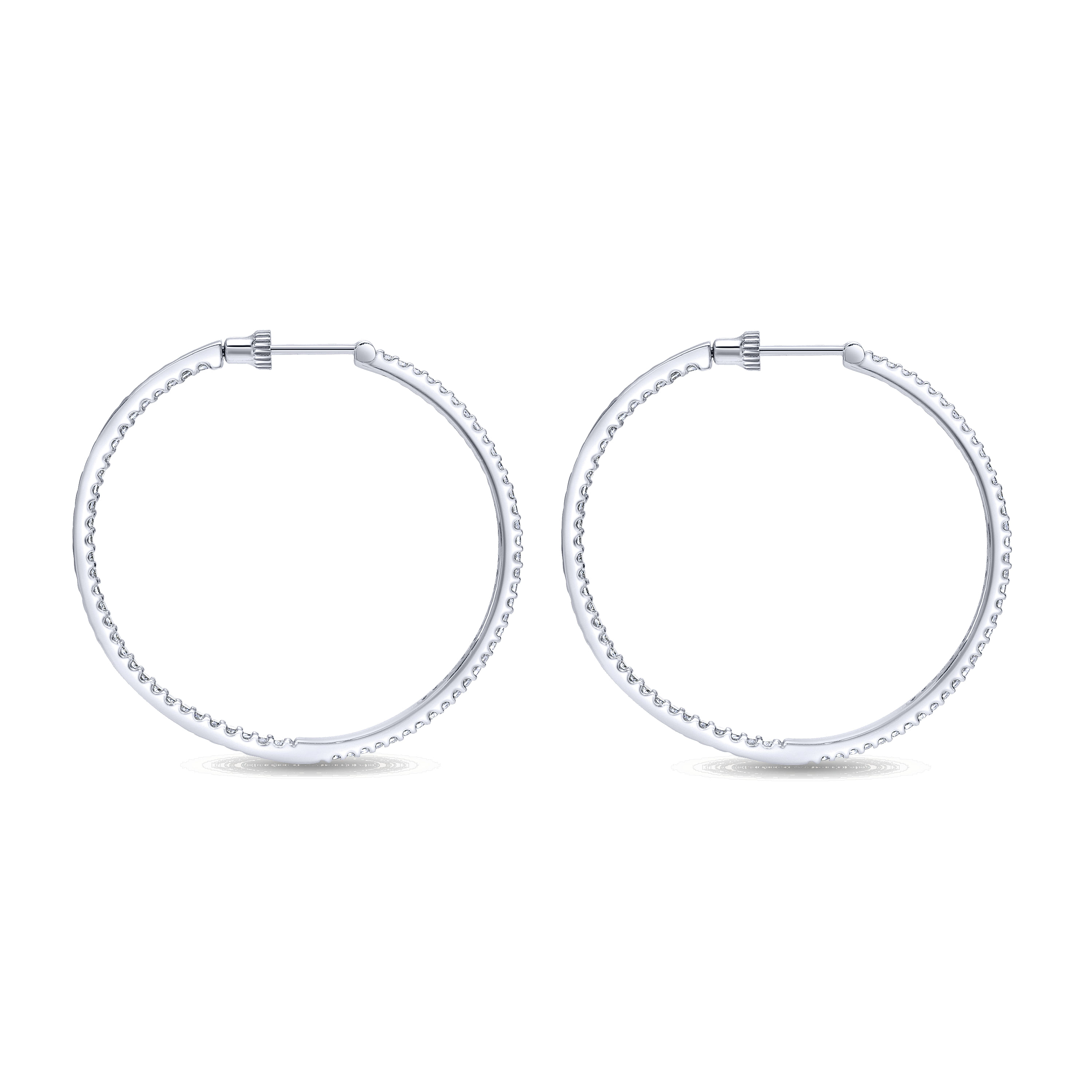 14K White Gold Prong Set 40mm Round Inside Out Diamond Hoop Earrings