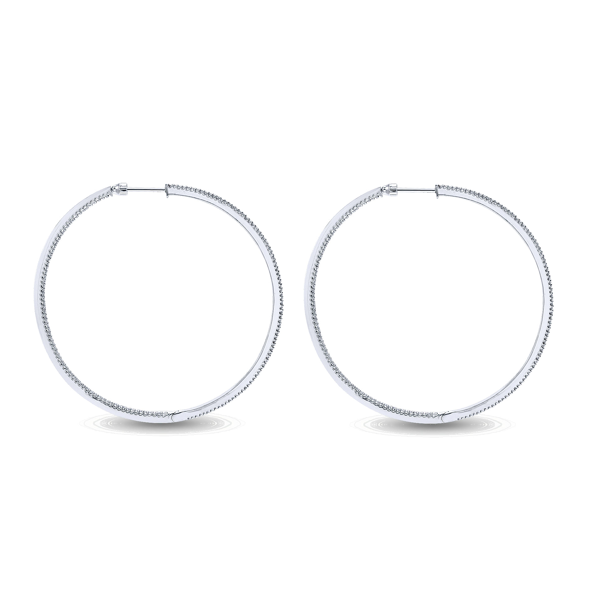 14K White Gold Prong Set 60mm Round Inside Out Diamond Hoop Earrings