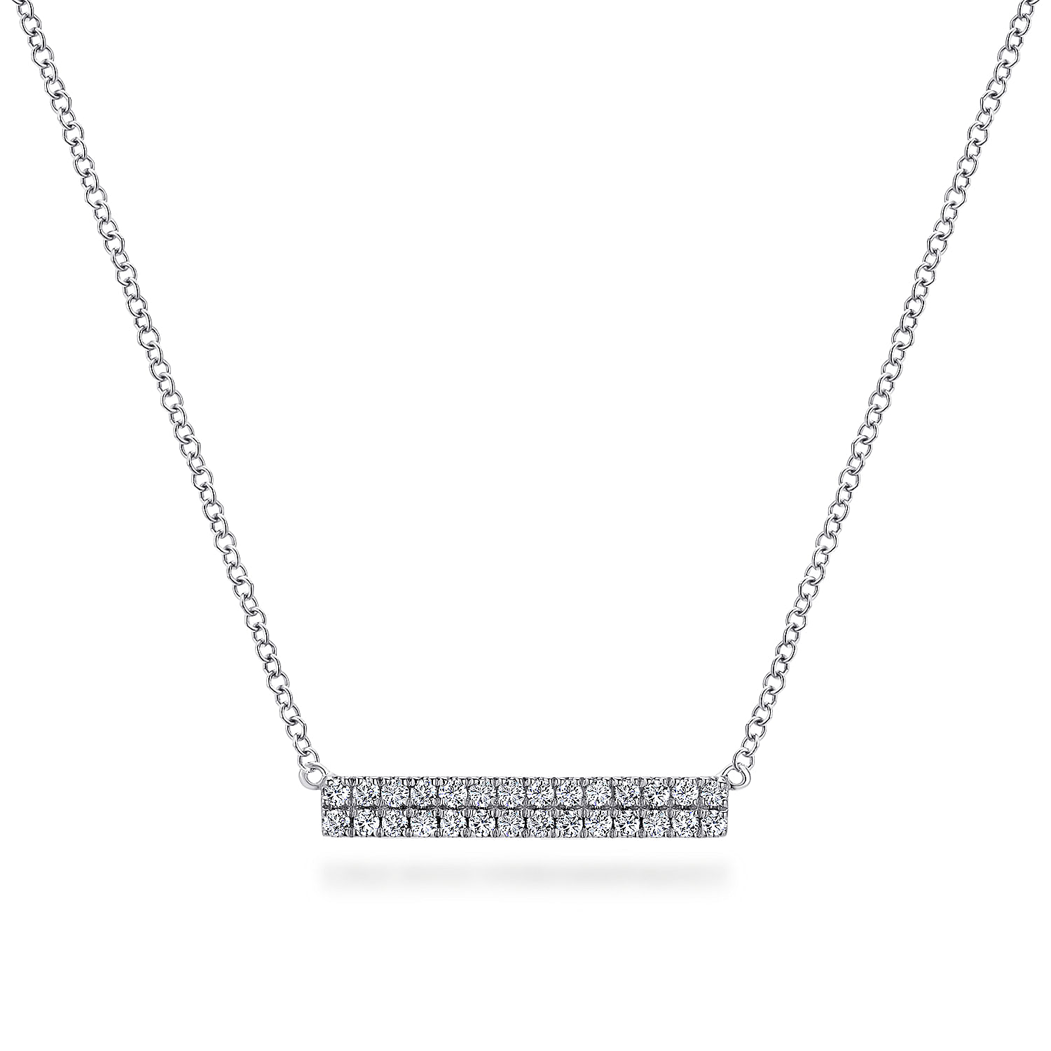 14K White Gold Rectangular Diamond Bar Necklace