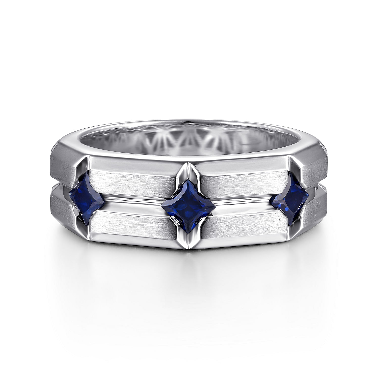 14K White Gold Ring with Square Sapphire Stations
