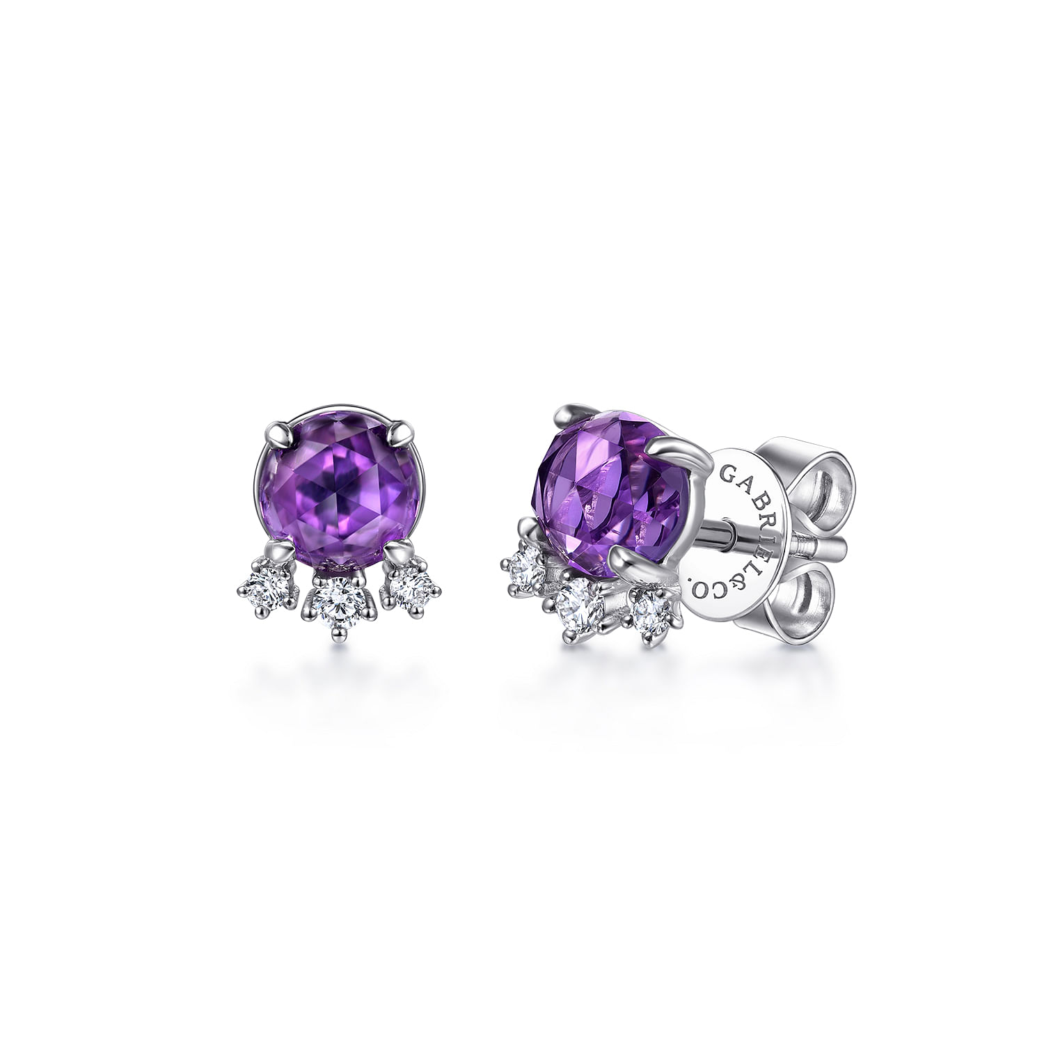 14k White Gold Round Amethyst And Diamond Earrings 