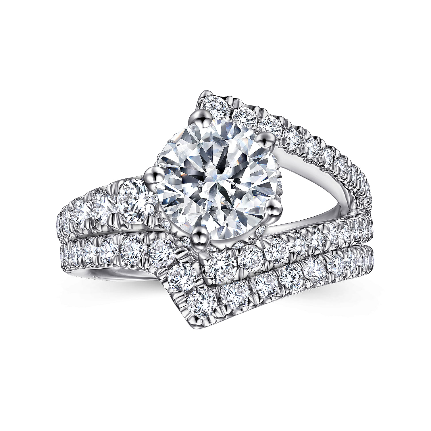 14K White Gold Round Asymmetrical Split Shank Diamond Engagement Ring