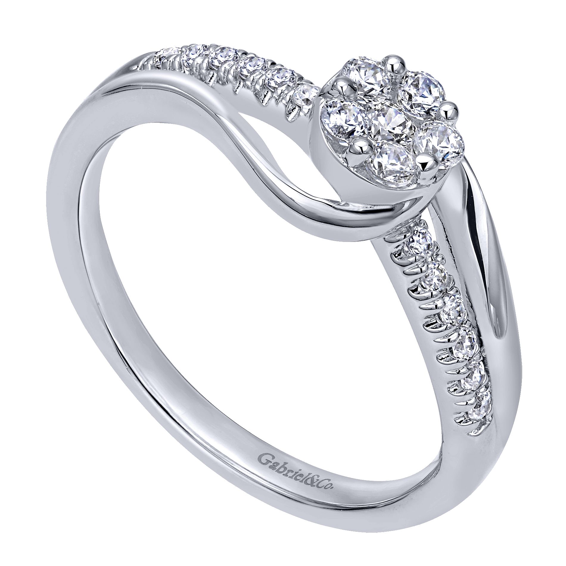 14K White Gold Round Cluster Diamond Engagement Ring