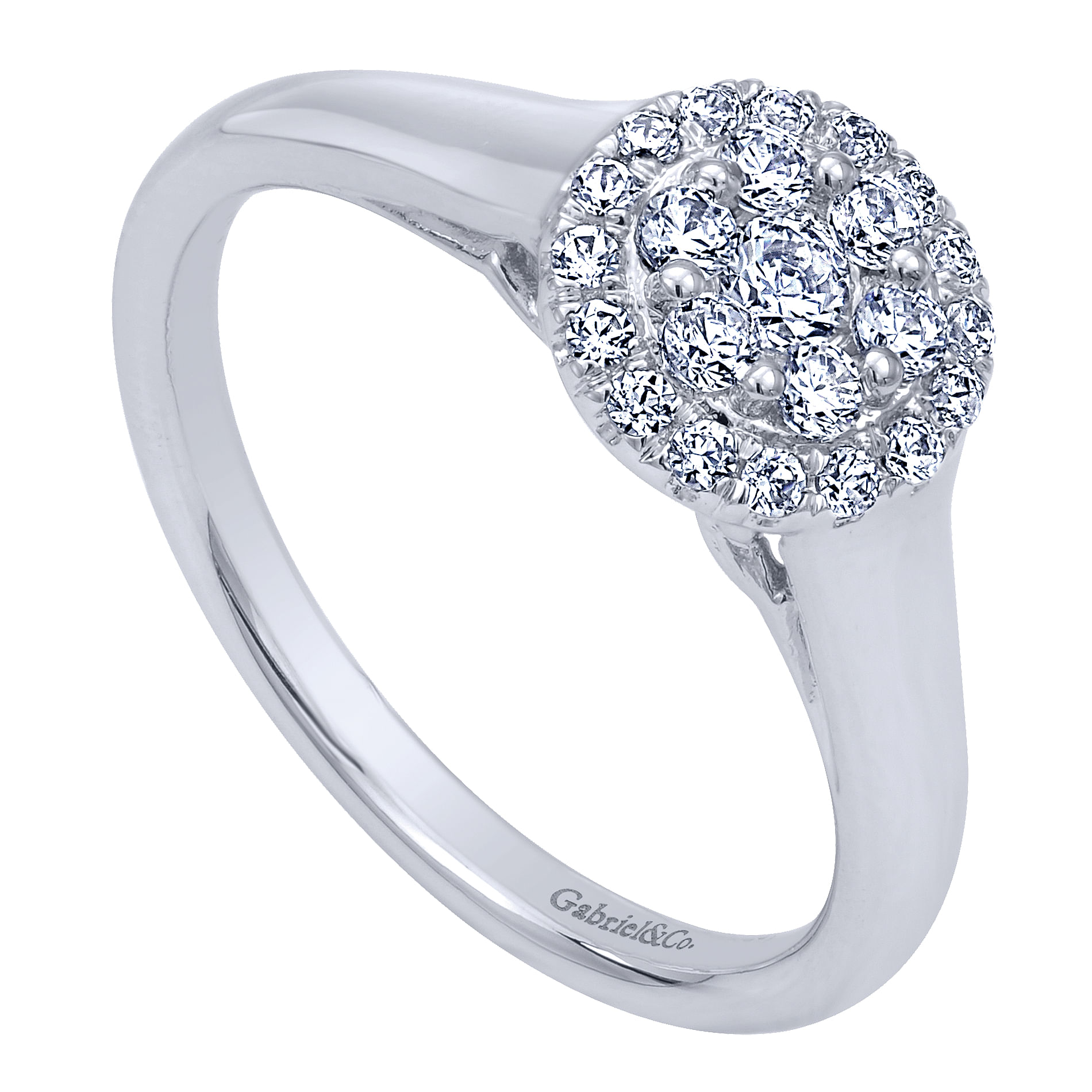 14K White Gold Round Cluster Halo Diamond Engagement Ring