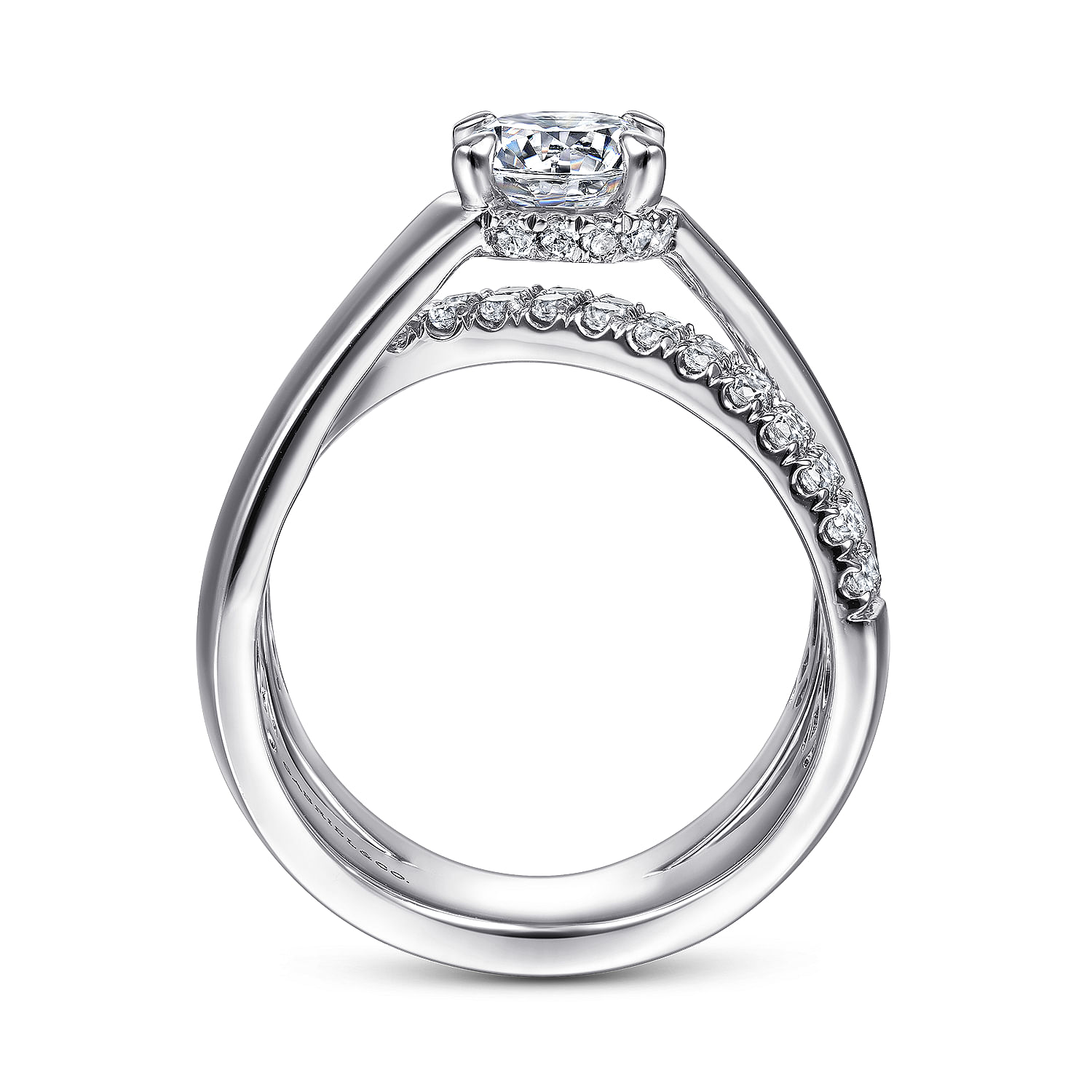 14K White Gold Round Criss Cross Shank Diamond Engagement Ring