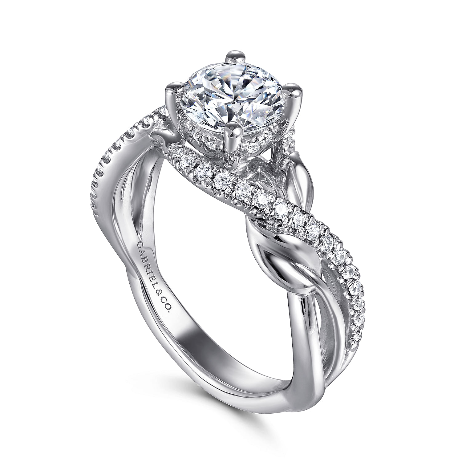 14K White Gold Round Diamond Bypass Engagement Ring