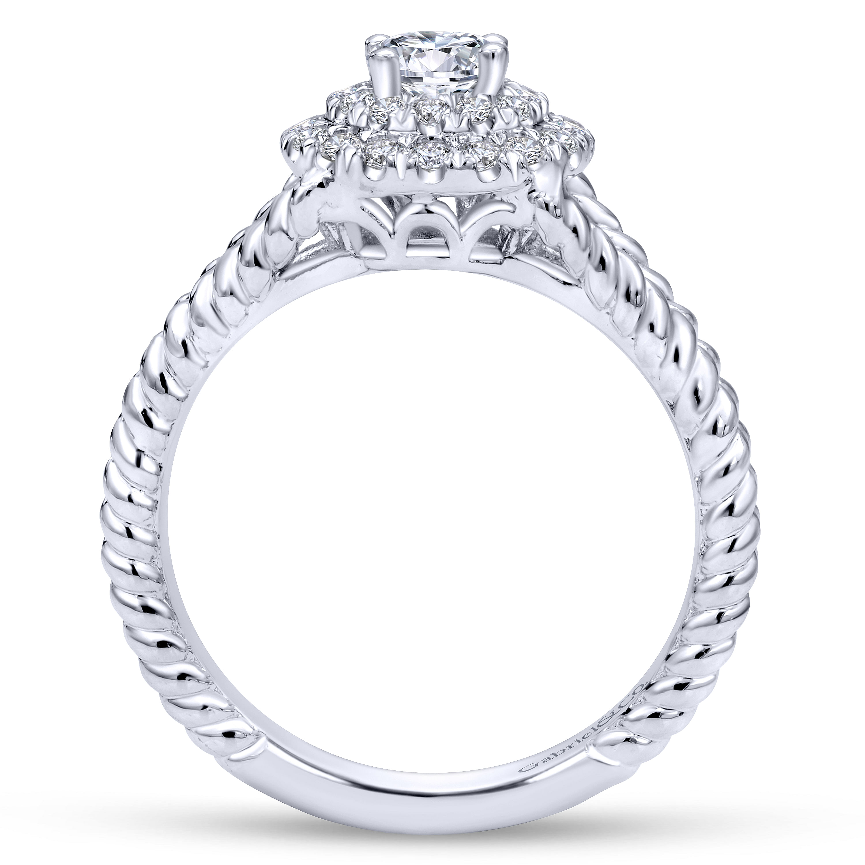14K White Gold Round Double Halo Complete Diamond Engagement Ring
