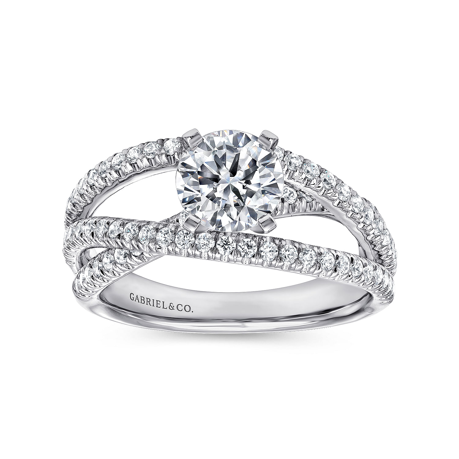 14K White Gold Round Free Form Diamond Engagement Ring