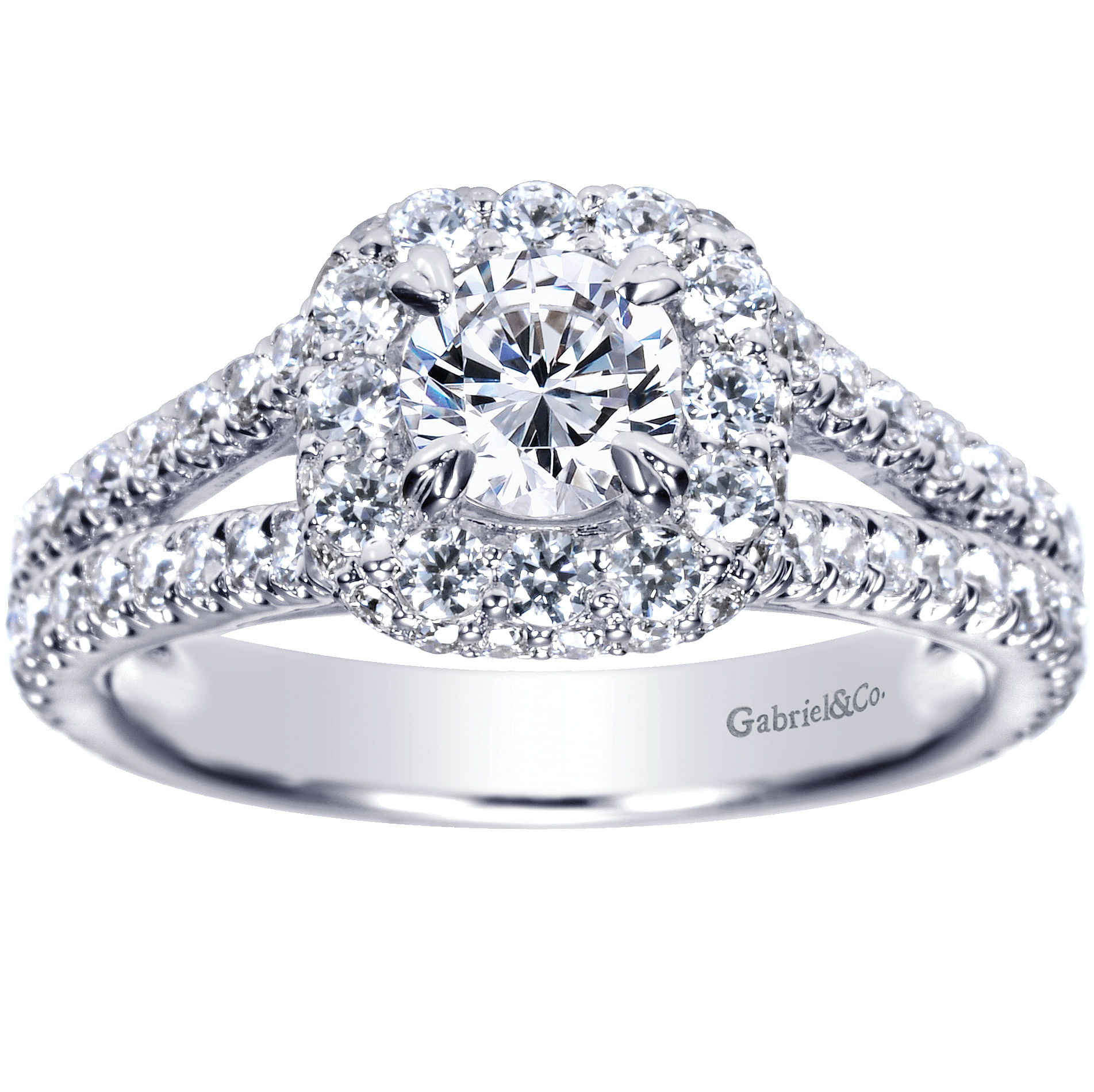 14K White Gold Round Halo Complete Diamond Engagement Ring