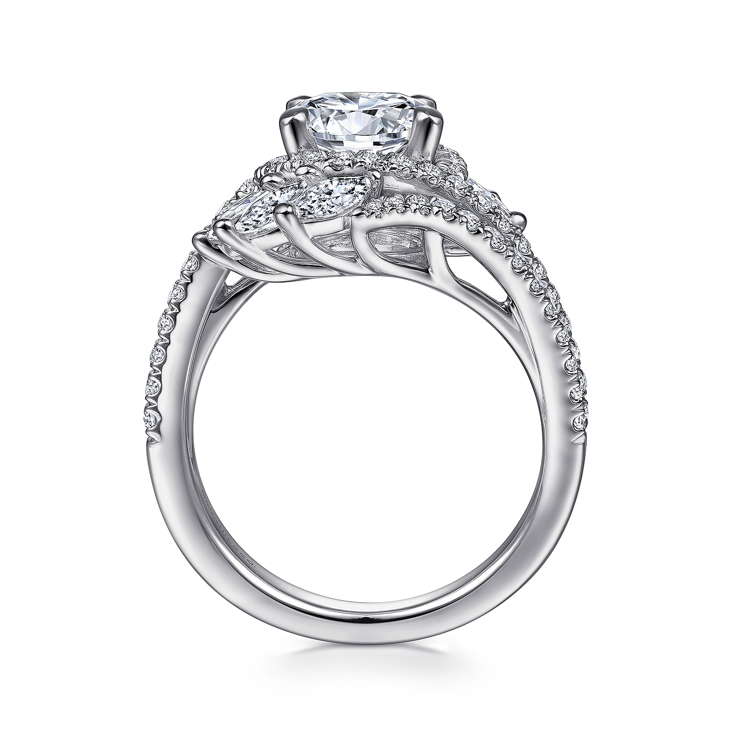 14K White Gold Round Halo Diamond Bypass Engagement Ring