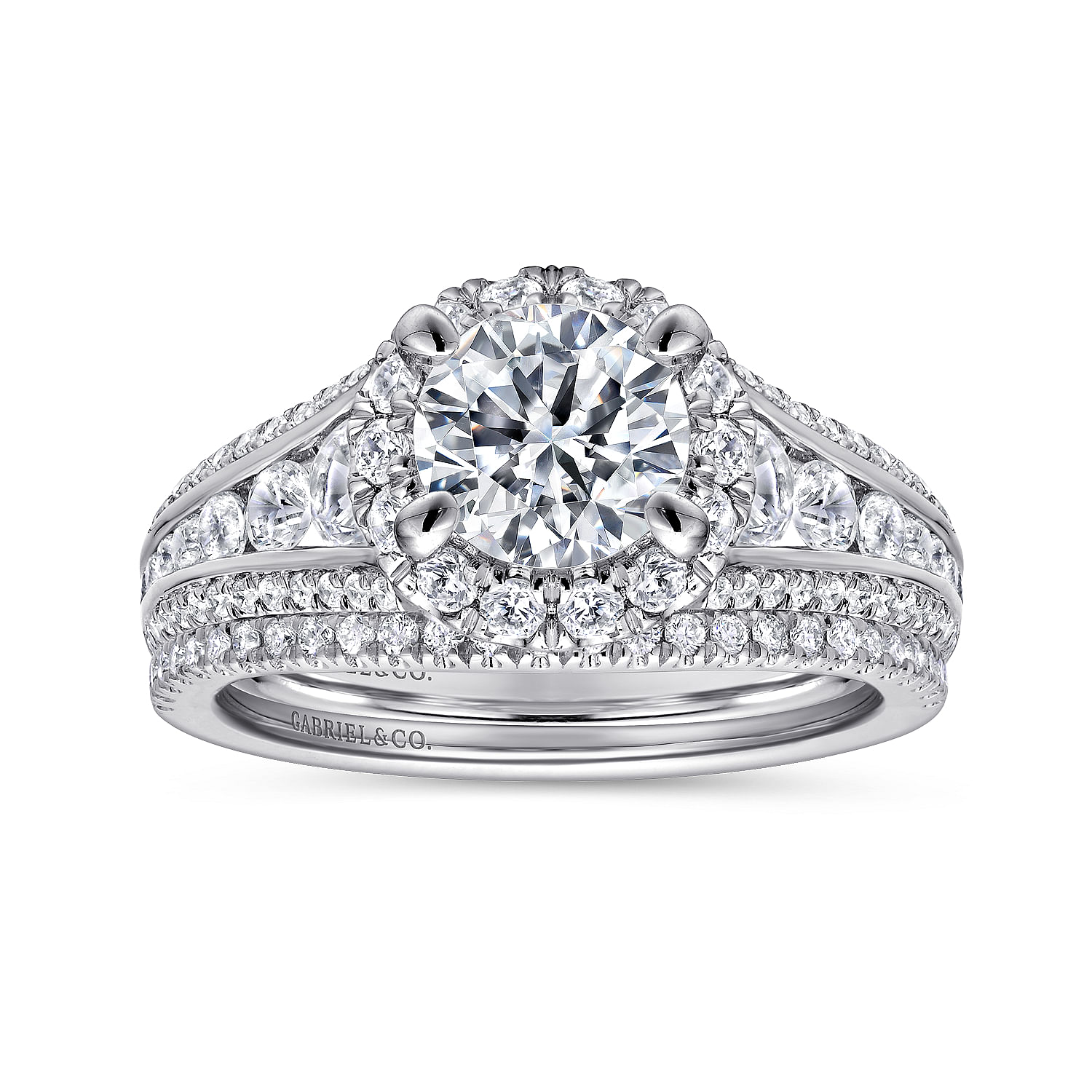 14K White Gold Round Halo Diamond Channel Set Engagement Ring
