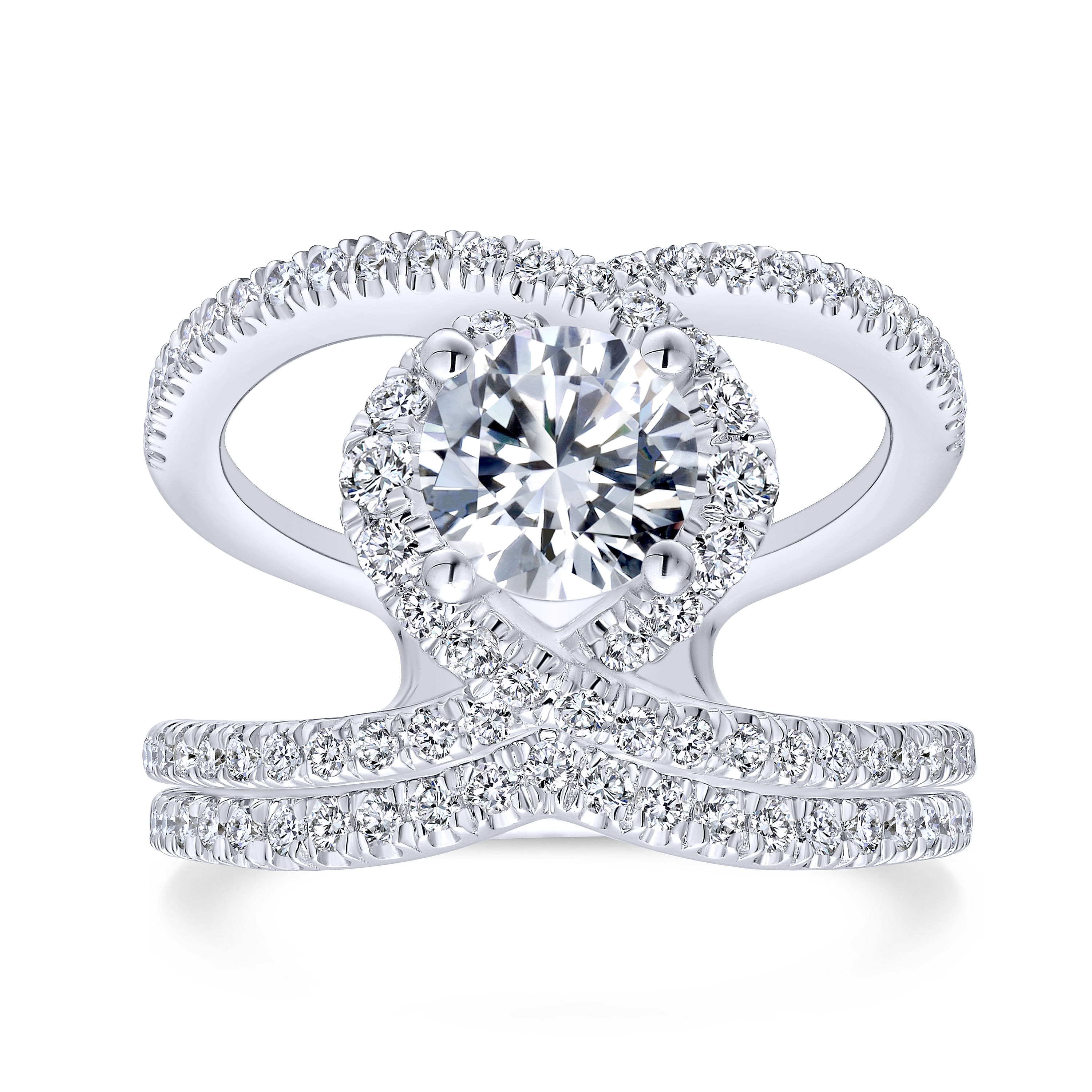 14K White Gold Round Halo Diamond Engagement Ring