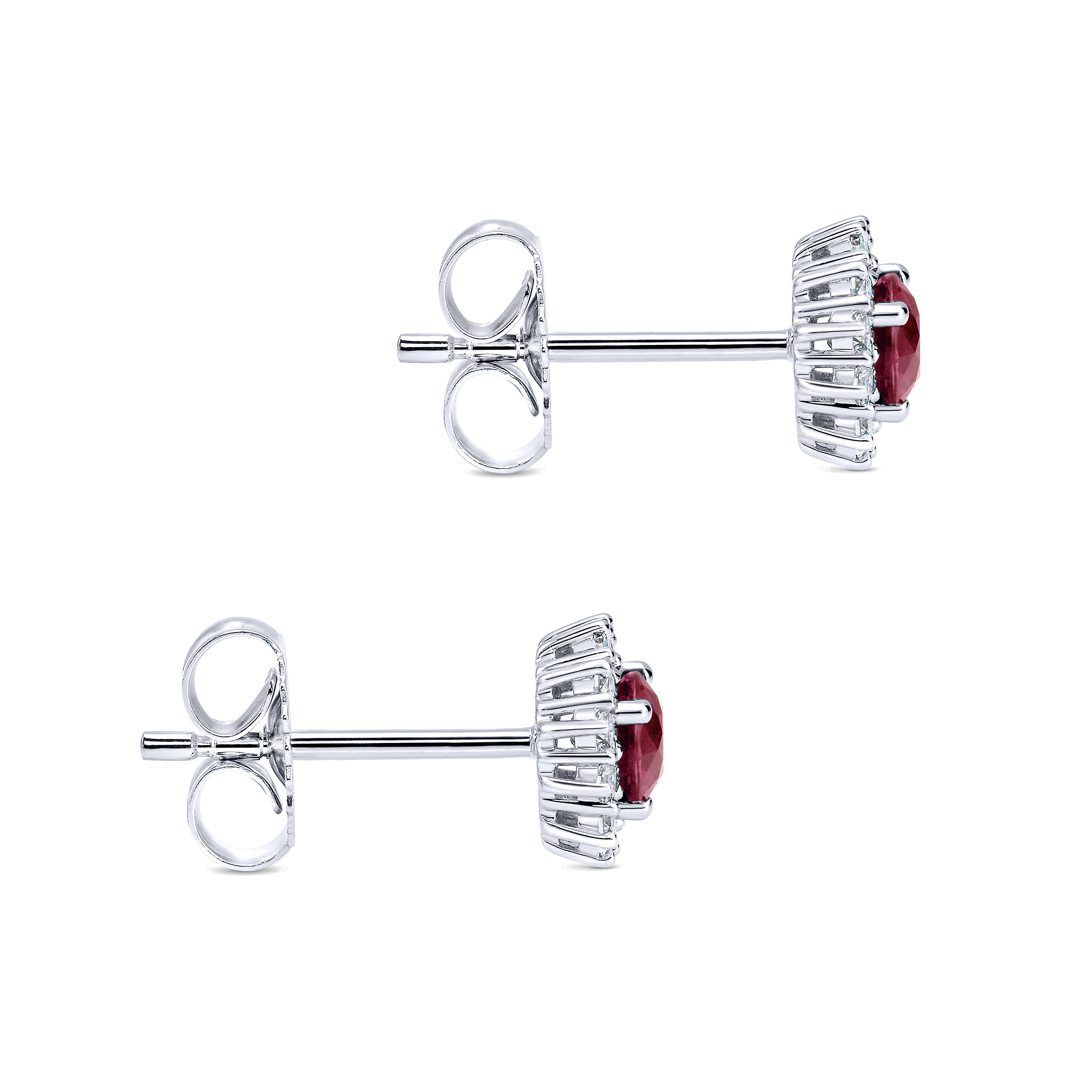 14K White Gold Round Ruby and Diamond Halo Stud Earrings