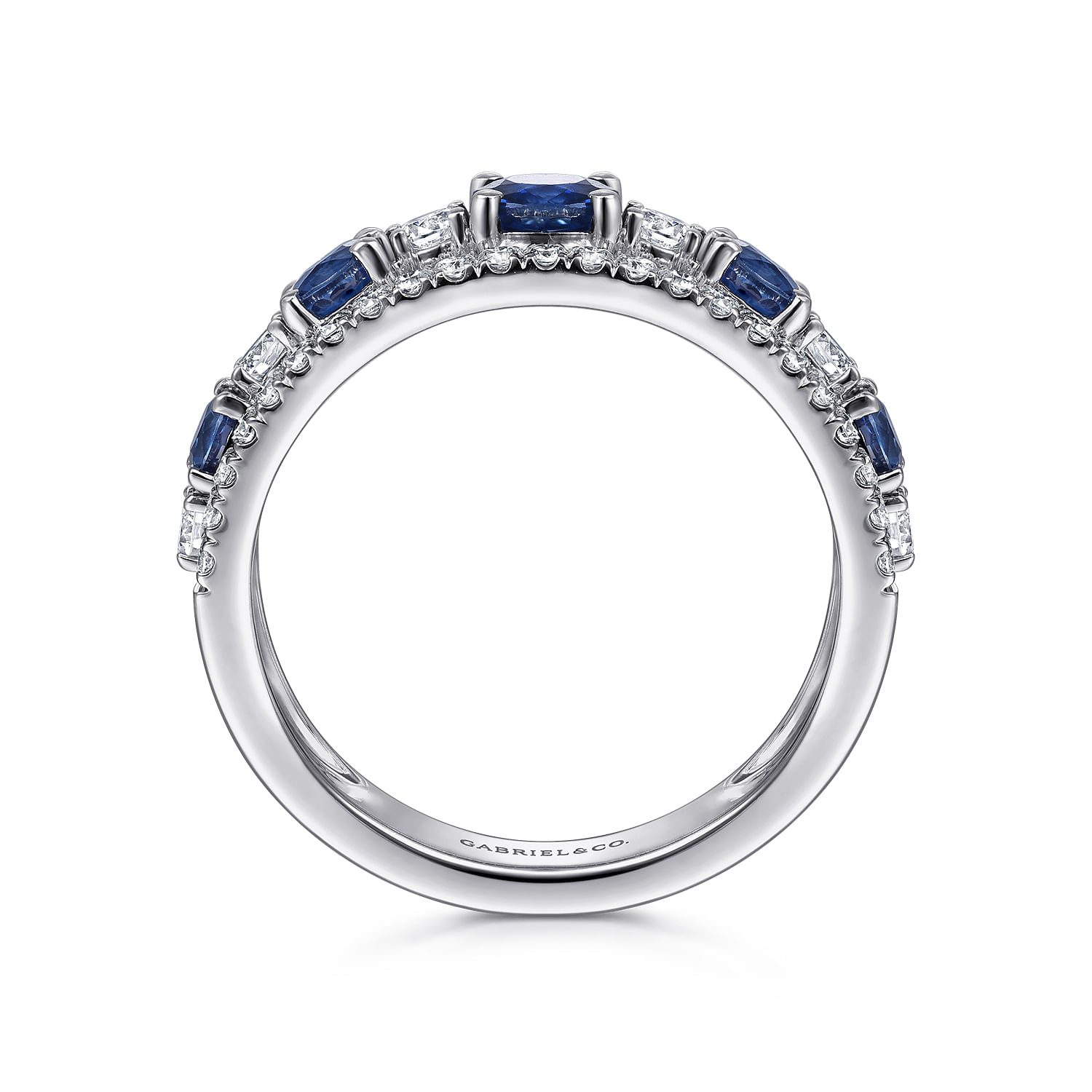 14K White Gold Round Sapphire and Diamond Ring